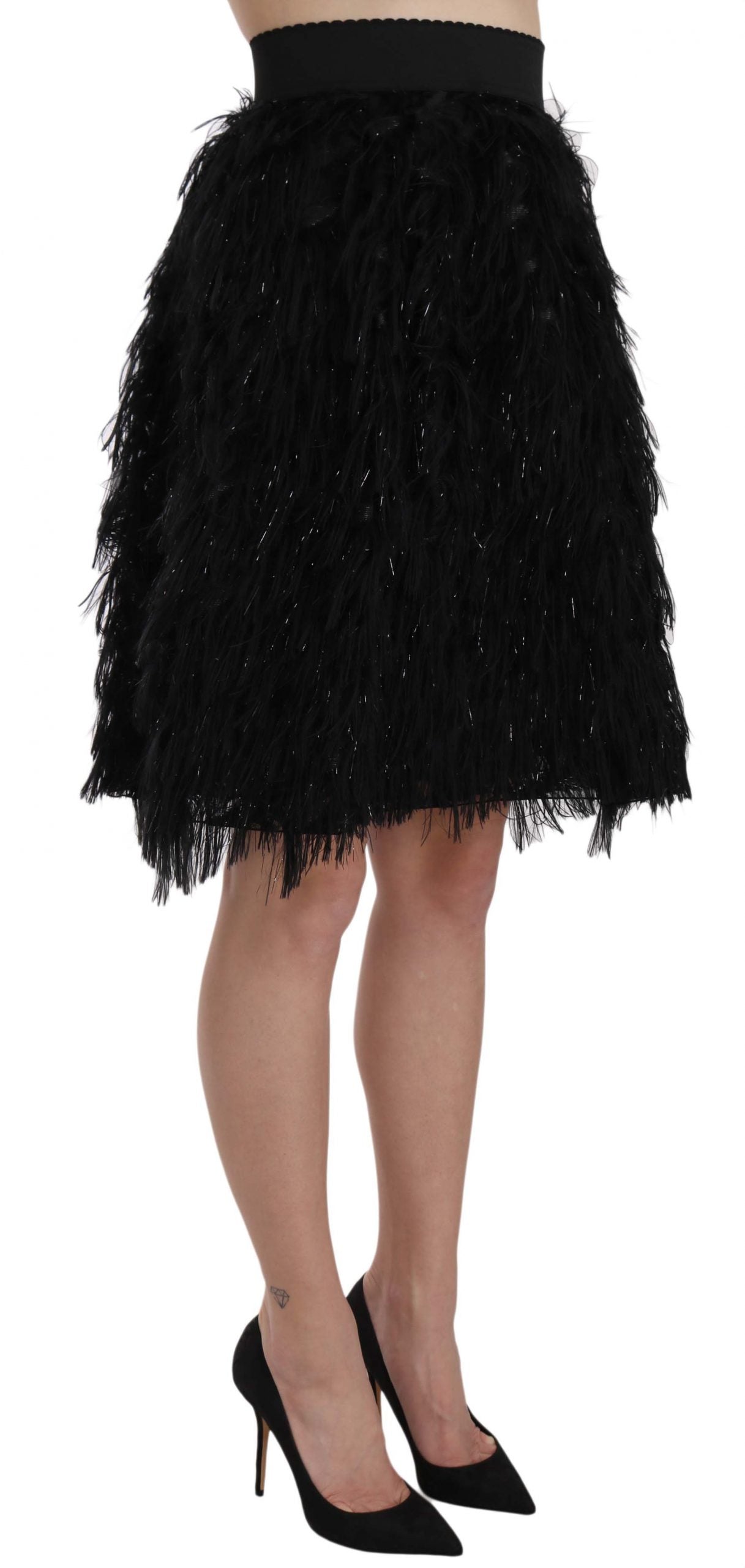 Dolce & Gabbana Black Fringe Metallic Mini A-line Skirt