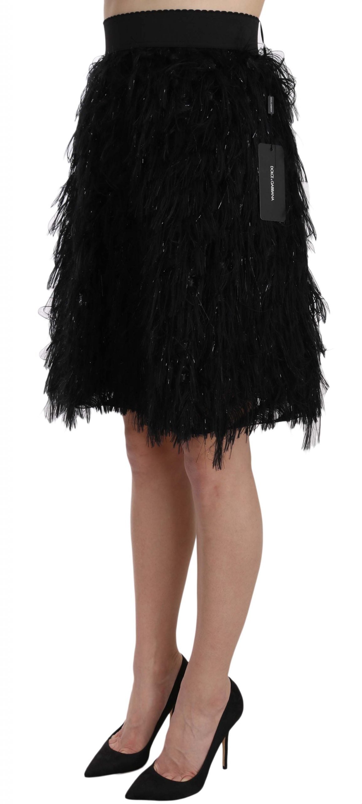 Dolce & Gabbana Black Fringe Metallic Mini A-line Skirt