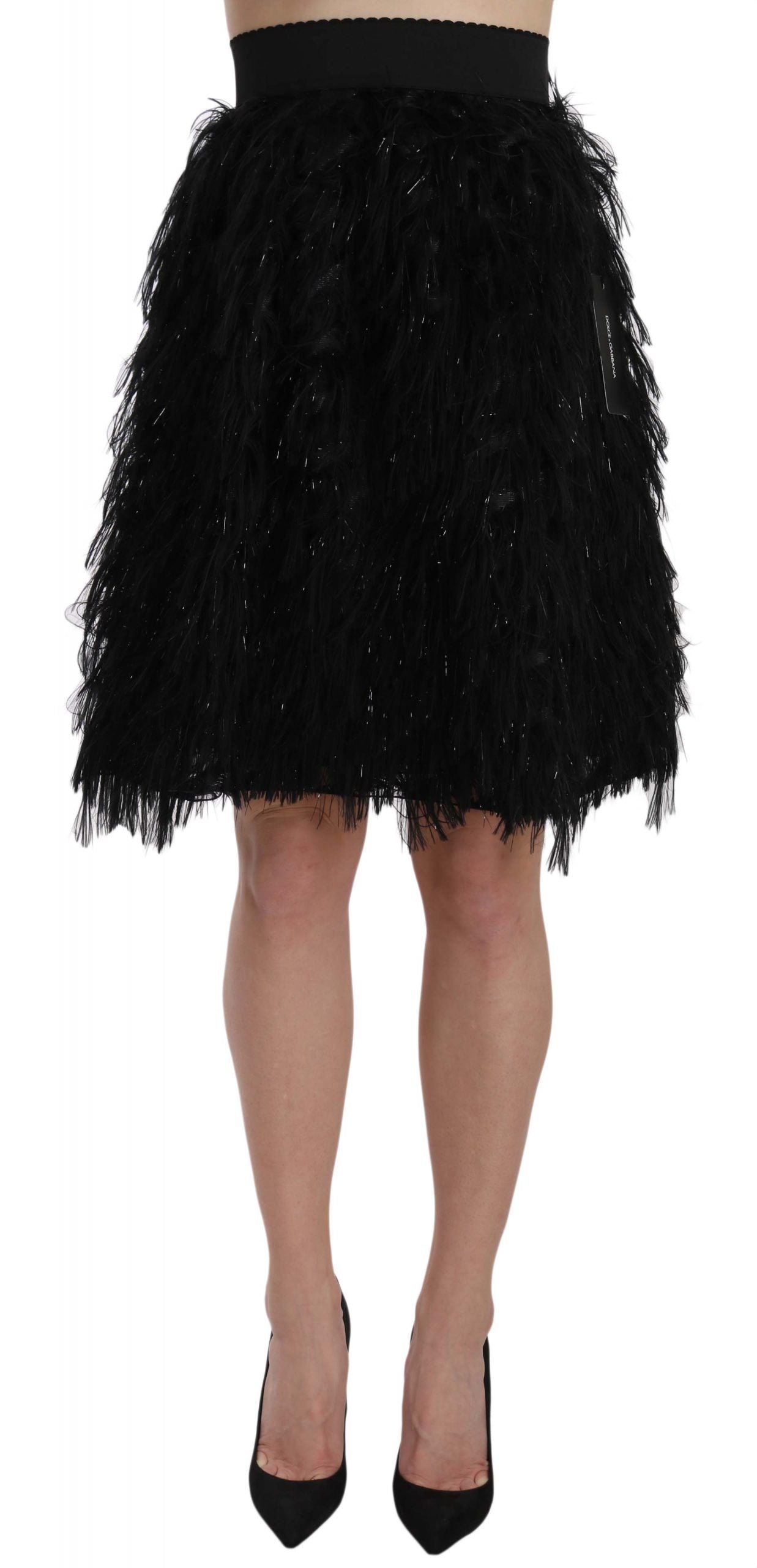 Dolce & Gabbana Black Fringe Metallic Mini A-line Skirt