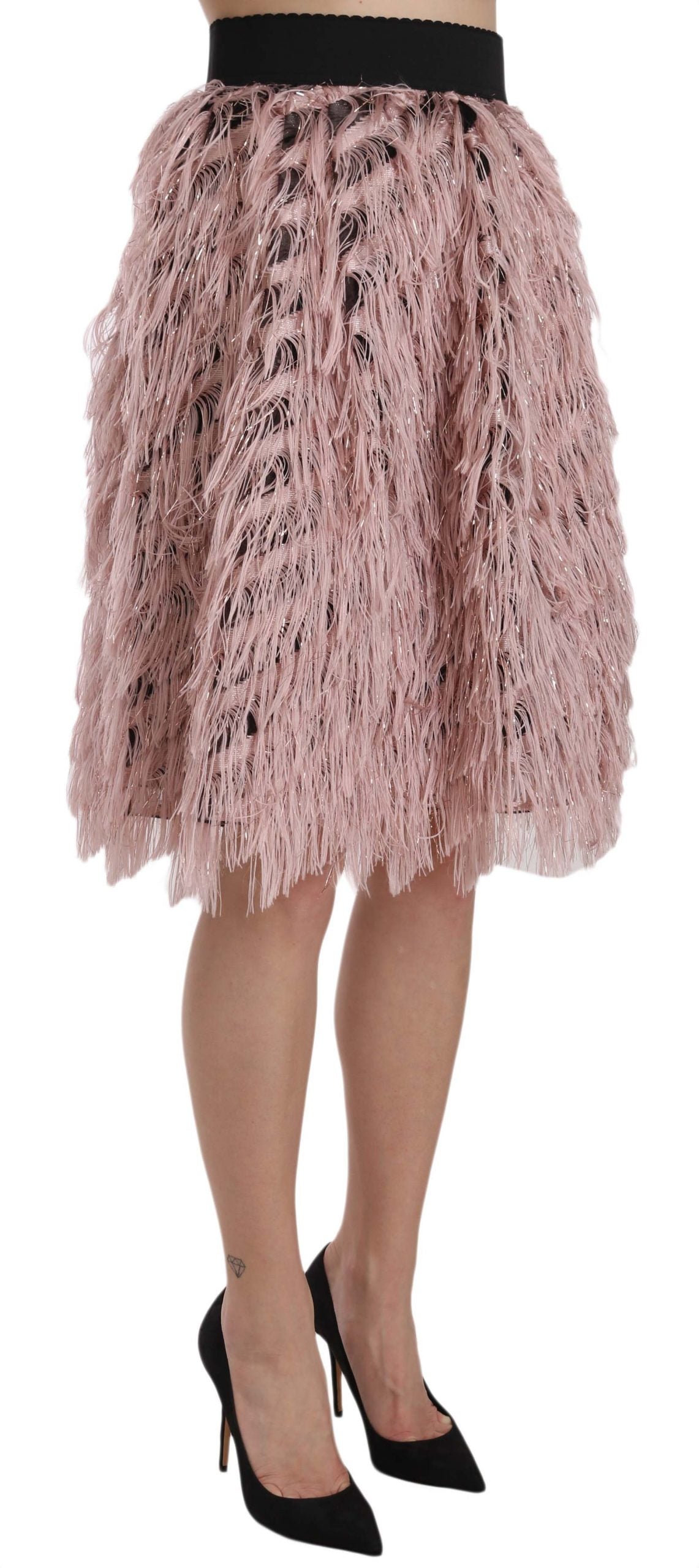 Dolce & Gabbana Pink Gold Fringe Metallic Pencil A-line Skirt