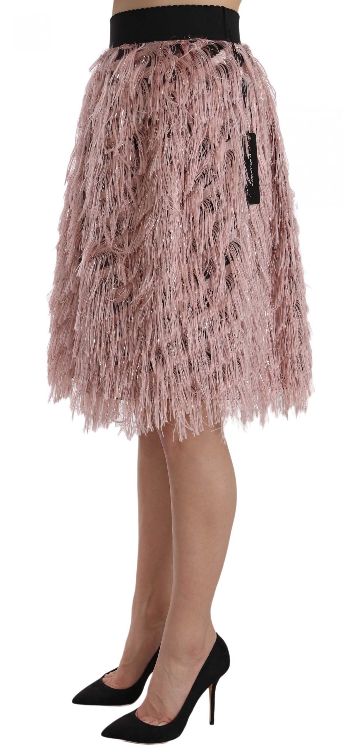 Dolce & Gabbana Pink Gold Fringe Metallic Pencil A-line Skirt