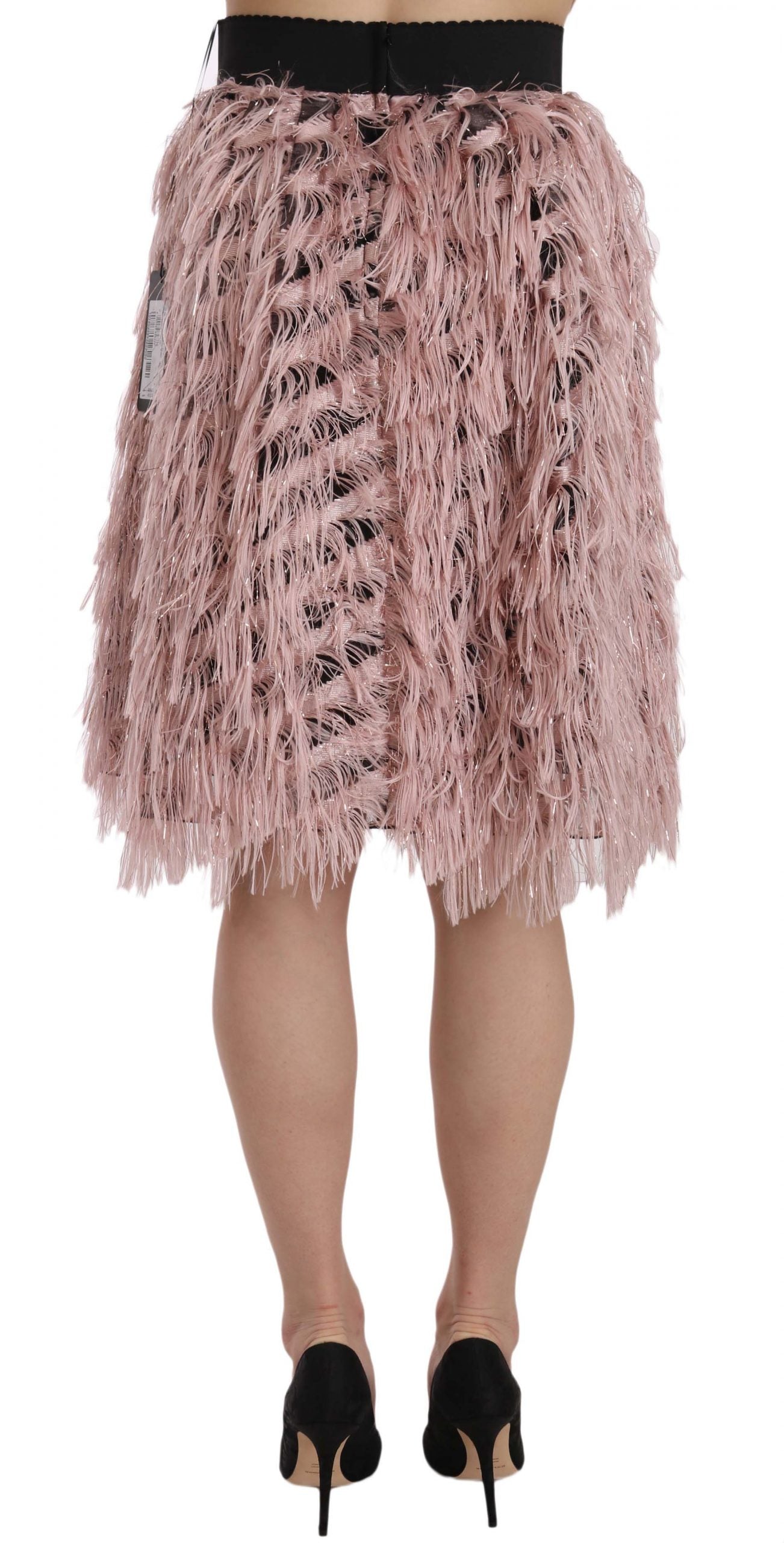 Dolce & Gabbana Pink Gold Fringe Metallic Pencil A-line Skirt