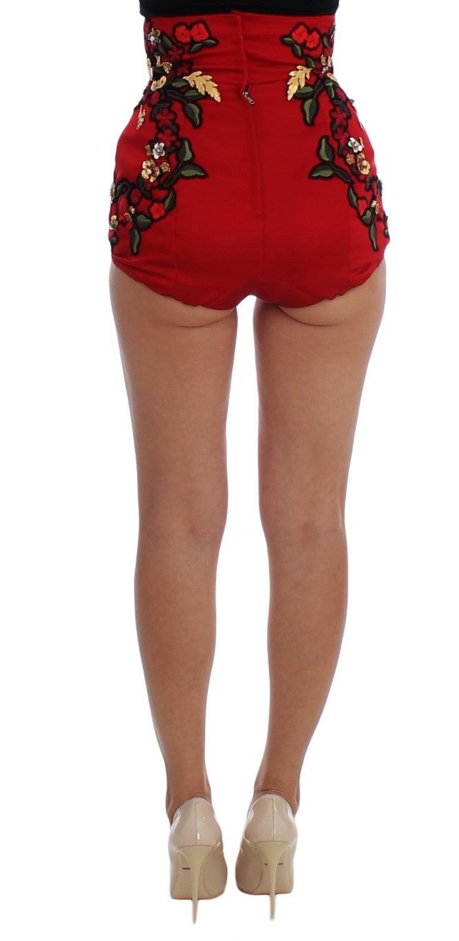 Dolce & Gabbana Red Silk Roses Sicily Shorts