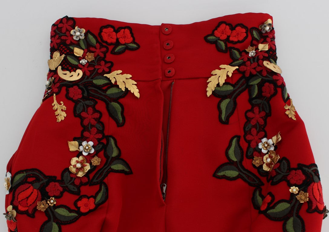 Dolce & Gabbana Red Silk Roses Sicily Shorts