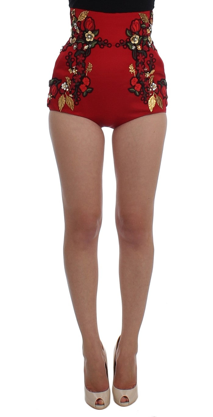 Dolce & Gabbana Red Silk Roses Sicily Shorts