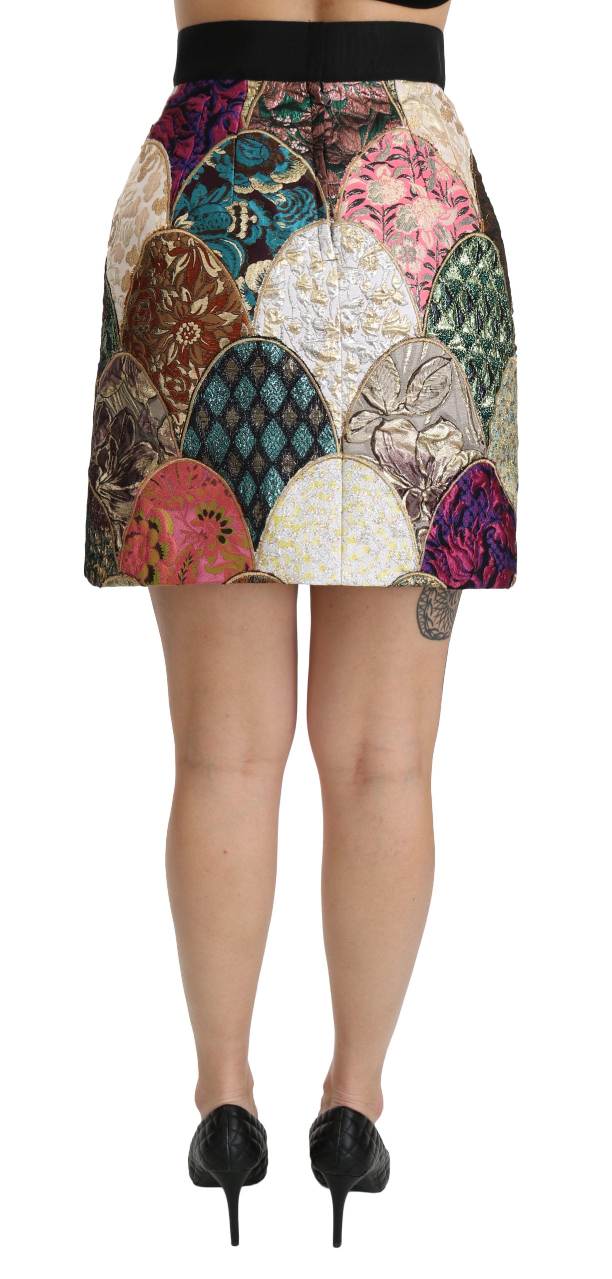 Dolce & Gabbana Green Pink Jacquard High Waist Mini  Skirt