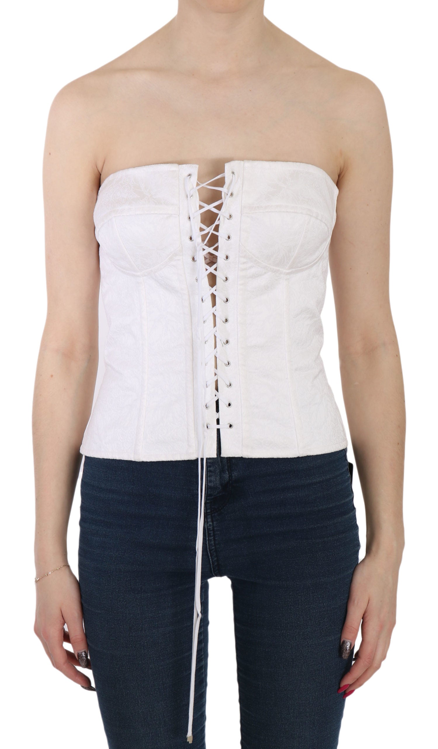 Dolce & Gabbana White PALERMO Cotton Bustier Top Corset