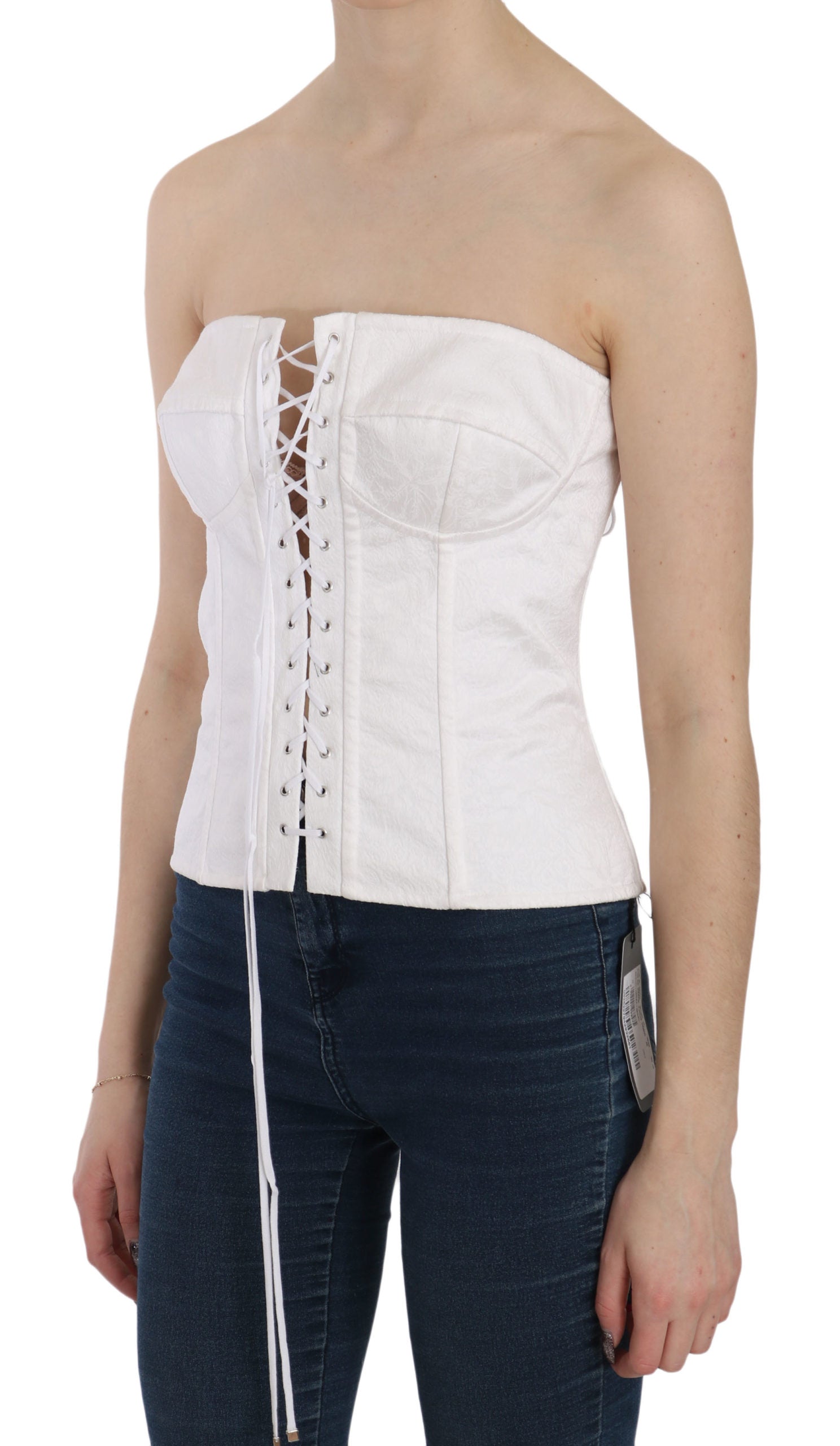 Dolce & Gabbana White PALERMO Cotton Bustier Top Corset