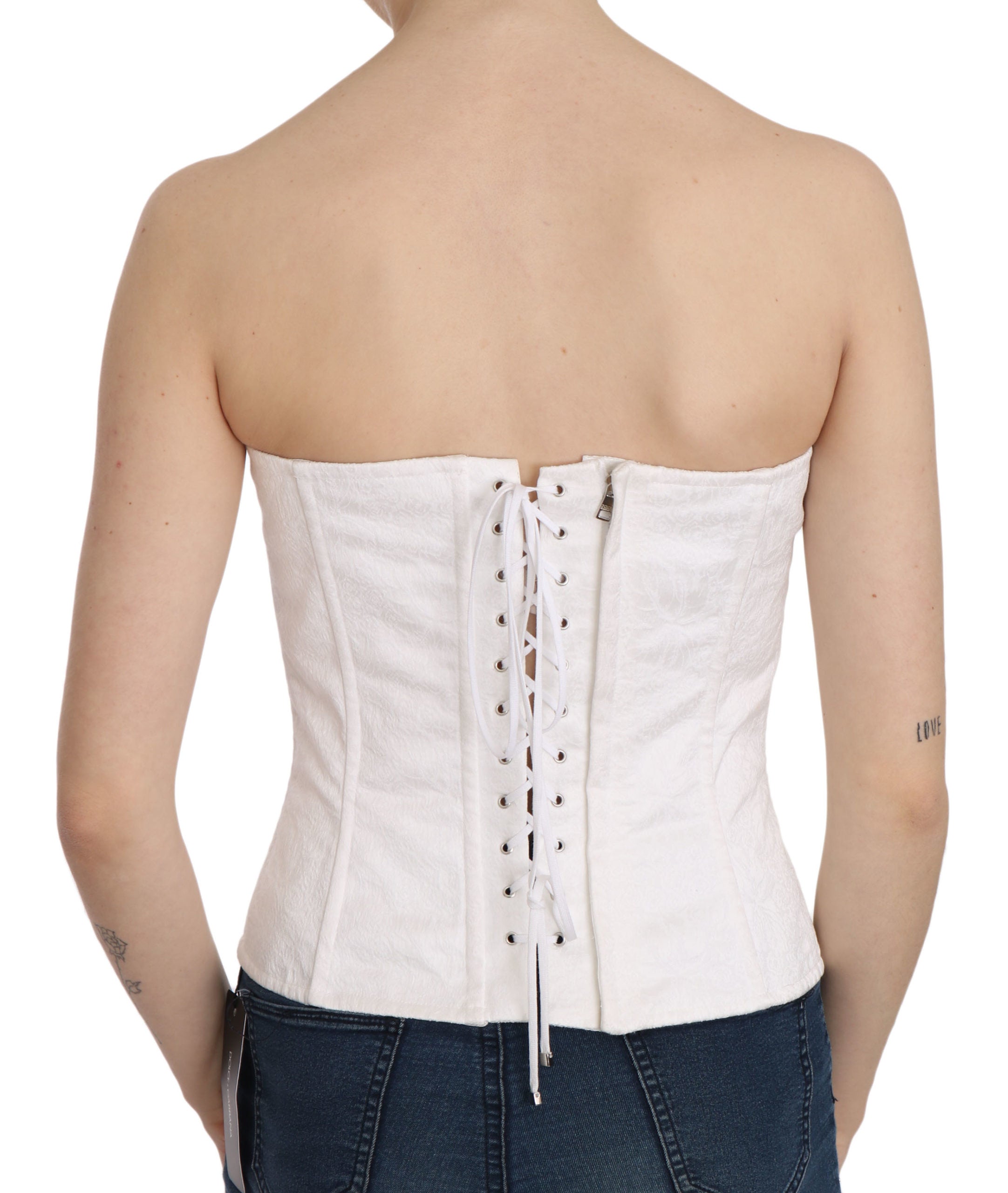 Dolce & Gabbana White PALERMO Cotton Bustier Top Corset