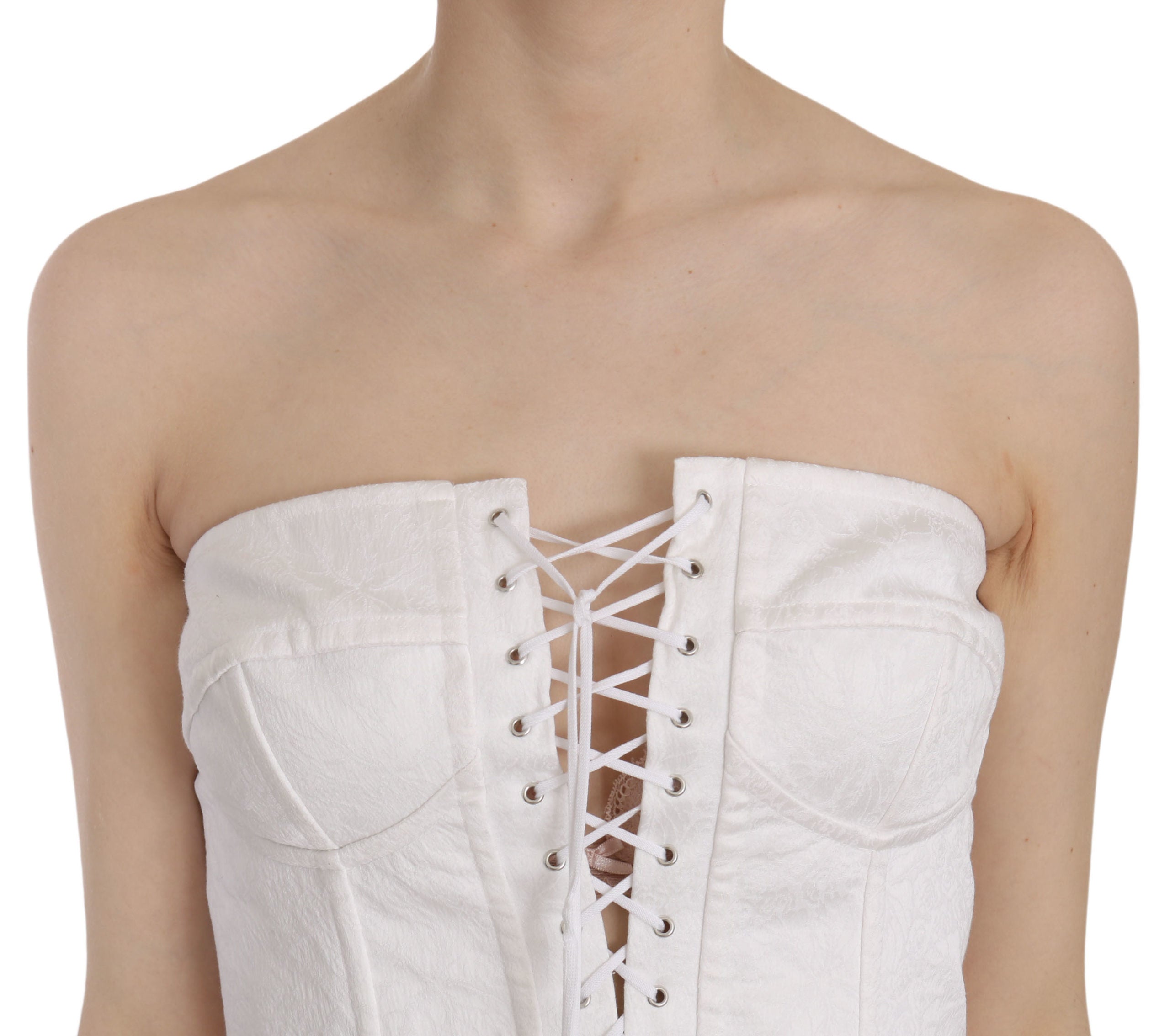 Dolce & Gabbana White PALERMO Cotton Bustier Top Corset