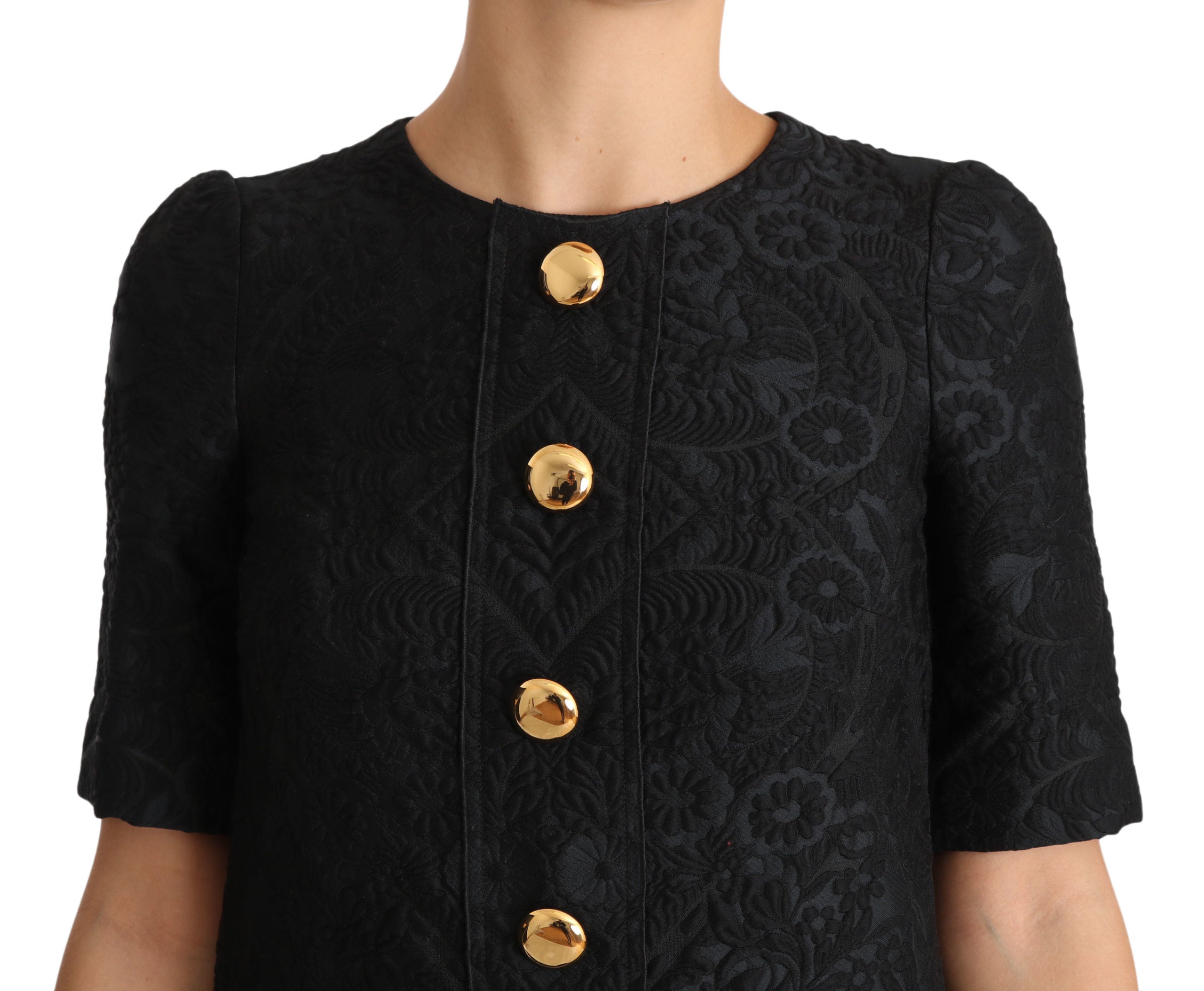 Dolce & Gabbana Black Button Embellished Jacquard Mini Dress