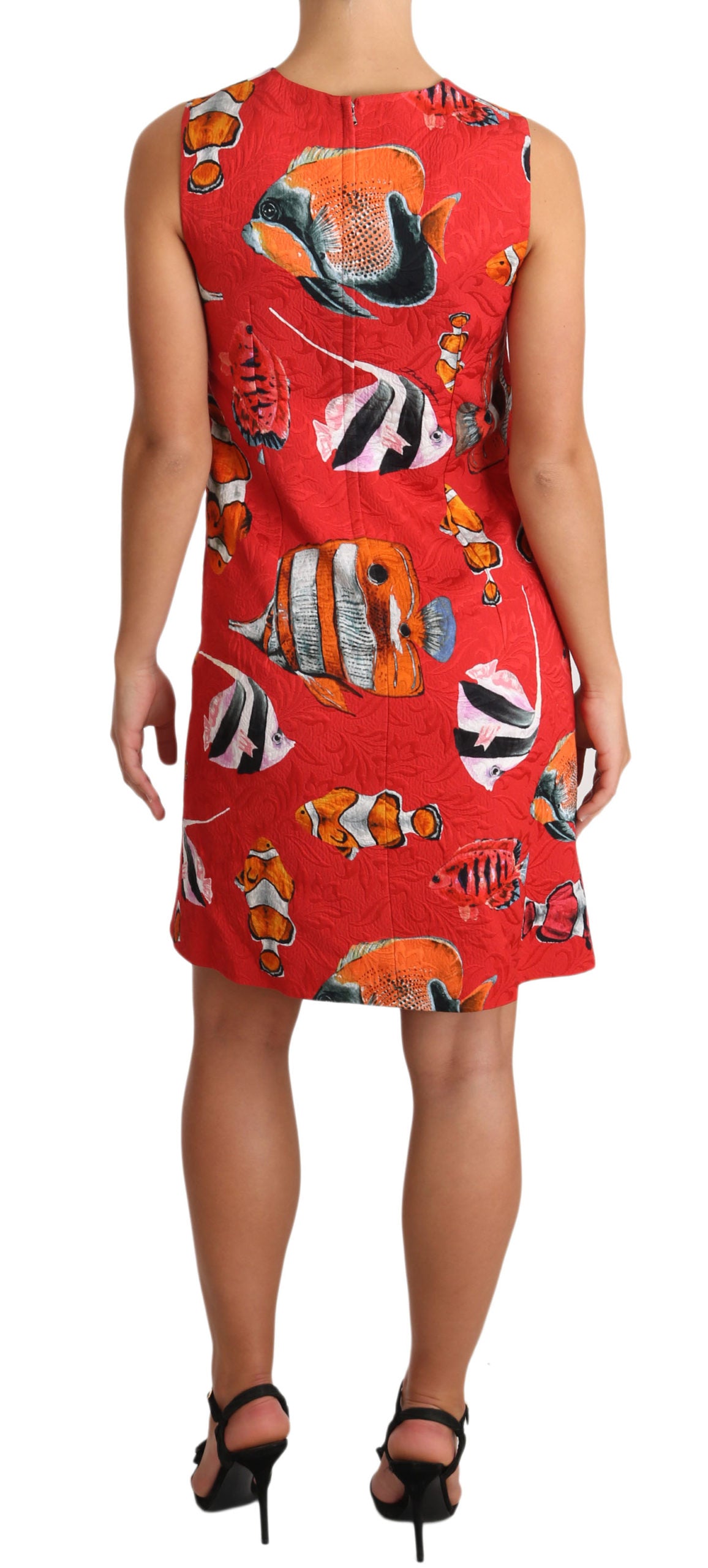 Dolce & Gabbana Red Fish Print Sleeveless Mini Shift Dress