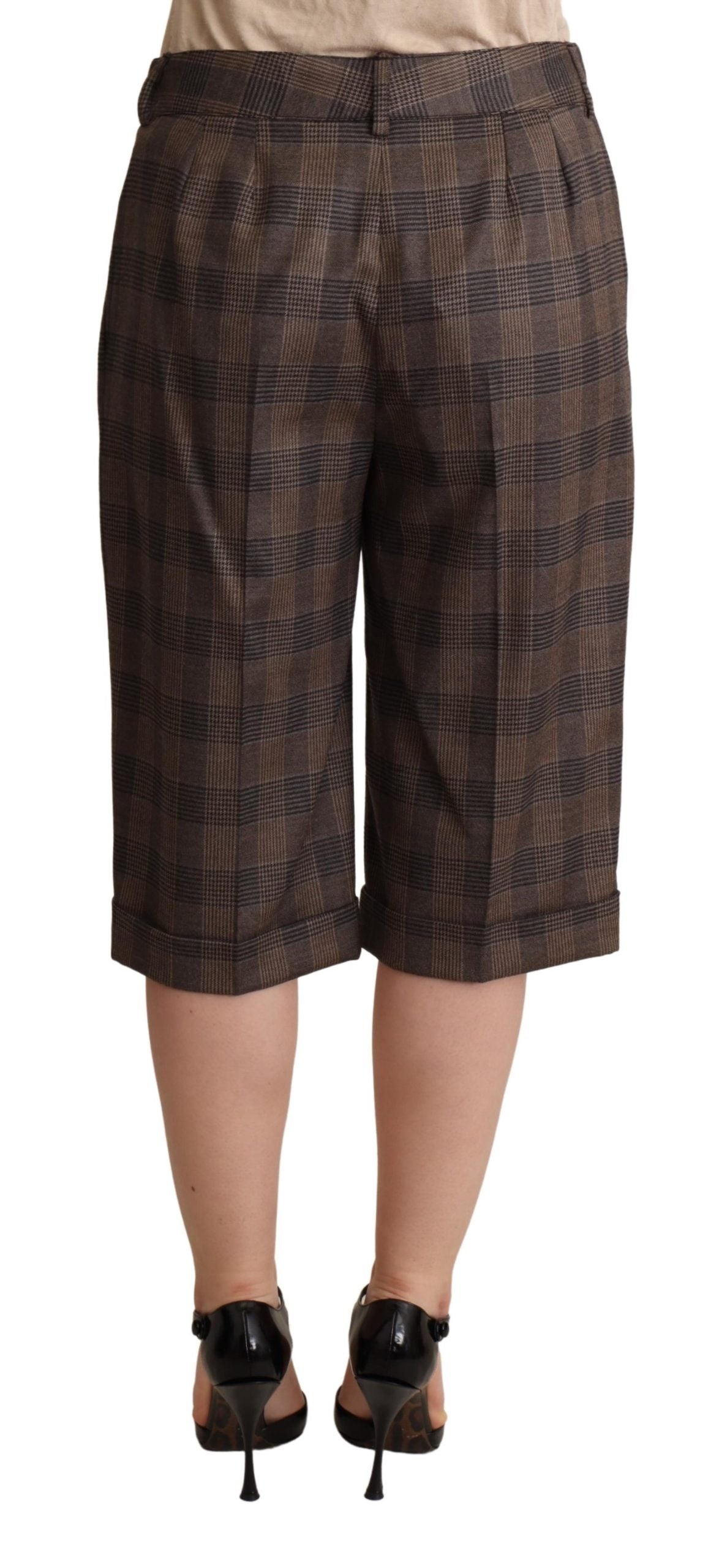 Dolce & Gabbana Brown Checkered Wool Bermuda Mid Waist Shorts