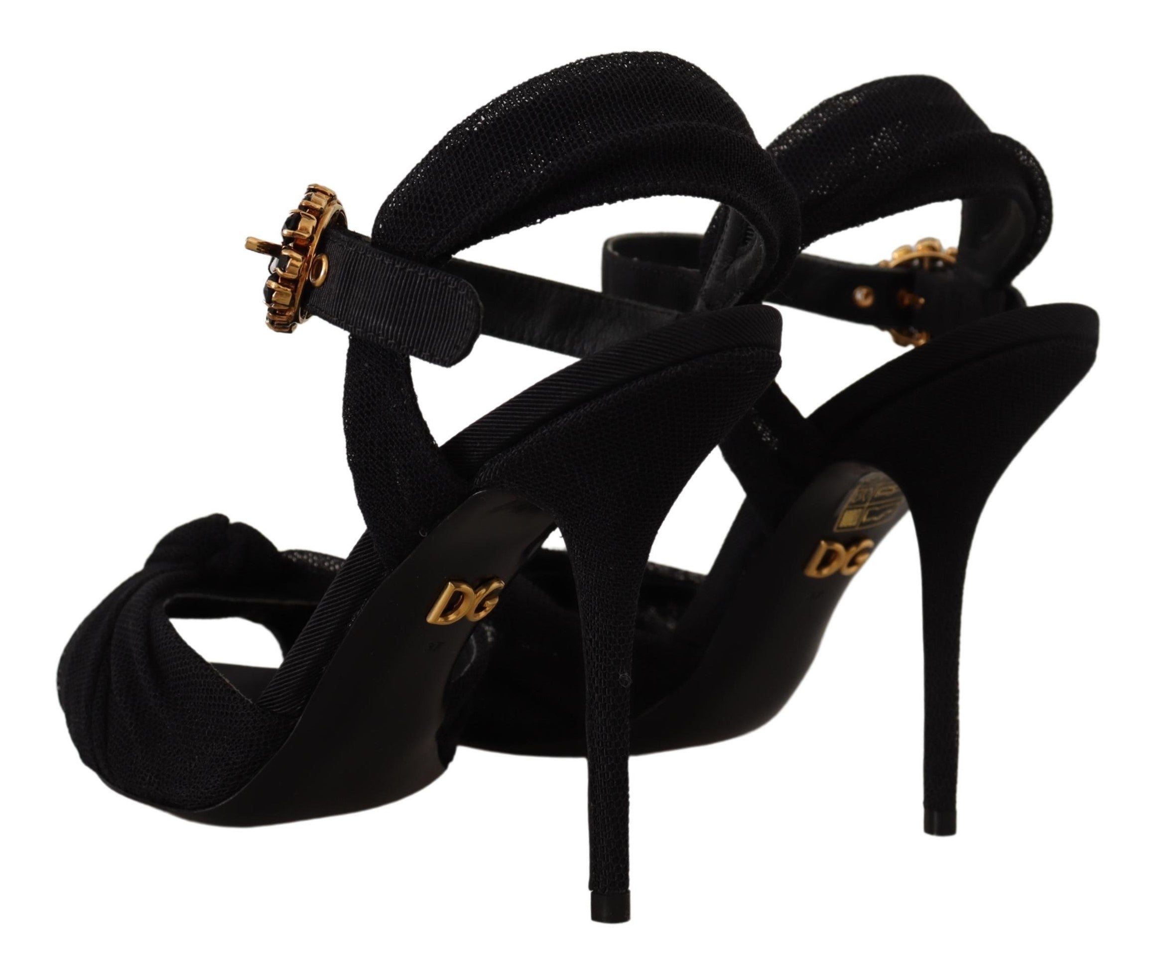 Dolce & Gabbana Black Tulle Stretch Ankle Buckle Strap Shoes