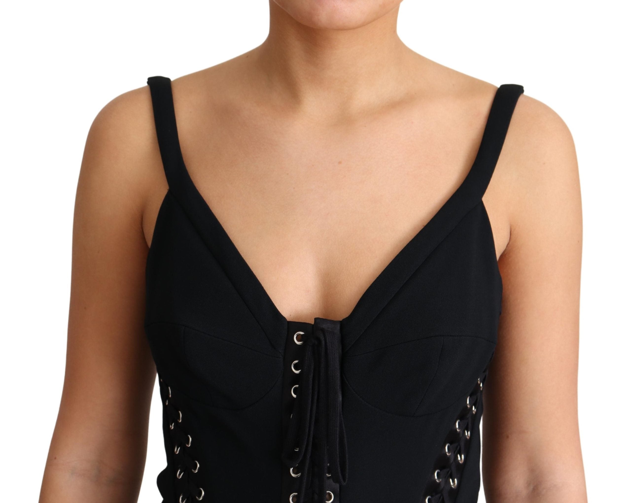 Dolce & Gabbana Black Slip Woven Applique Bodycon Viscose Dress