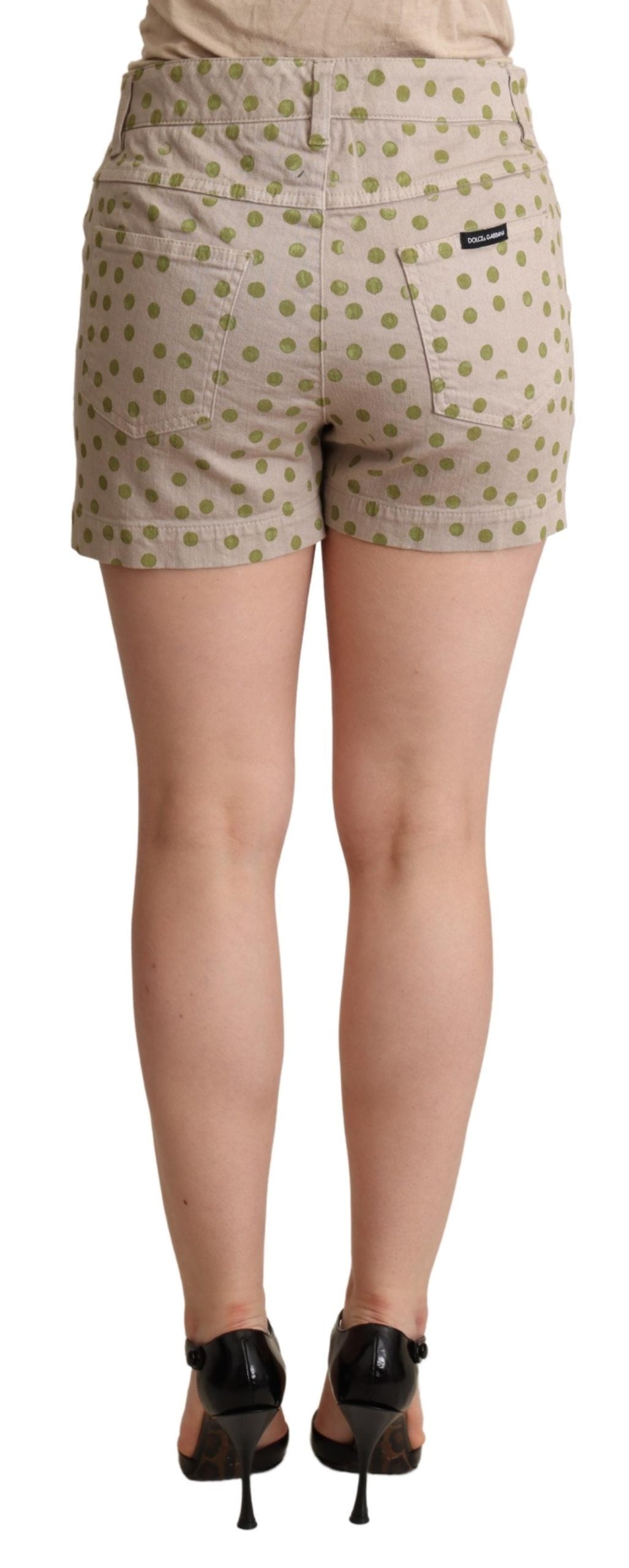 Dolce & Gabbana Beige Polka Dots Denim Cotton Stretch Shorts