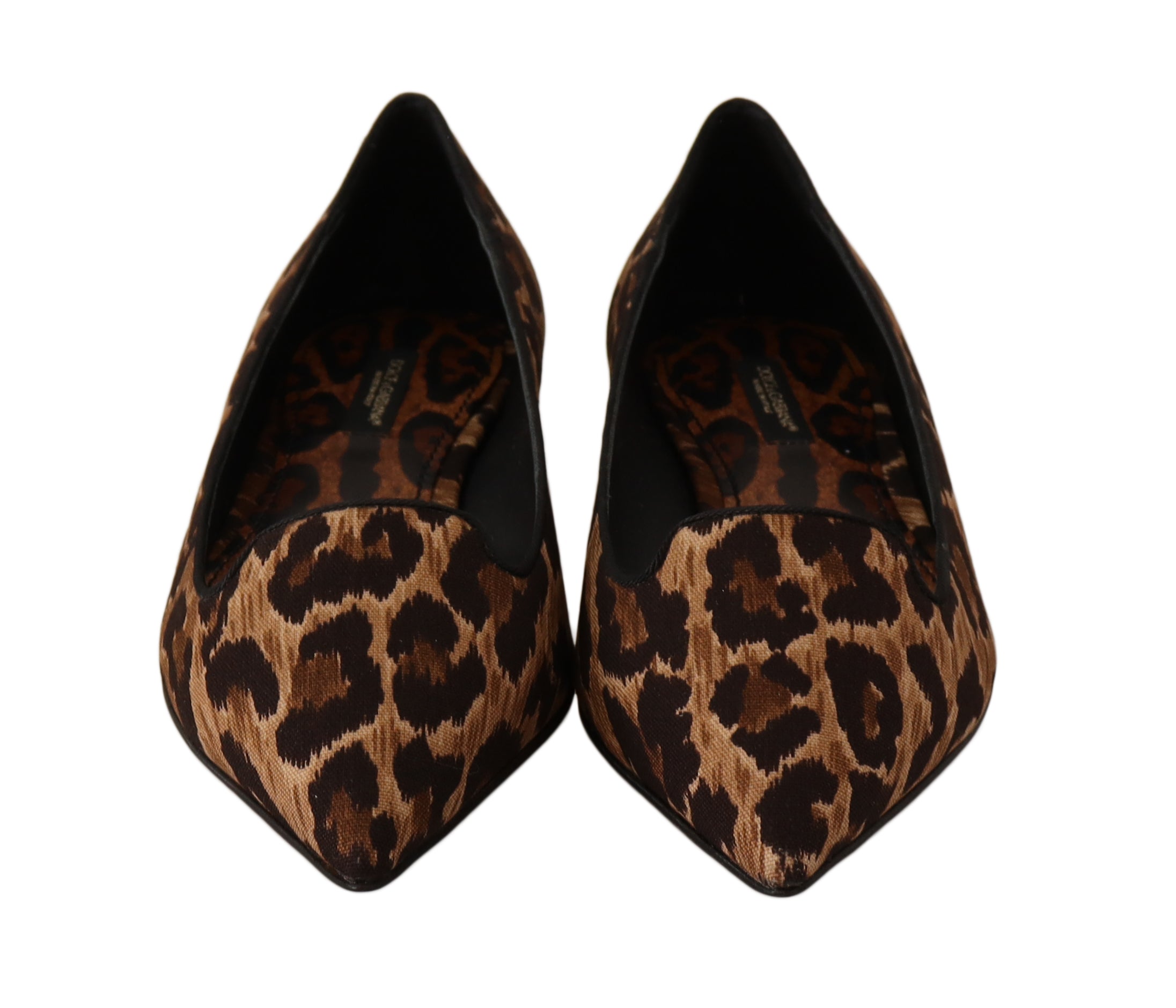 Dolce & Gabbana Brown Leopard Cotton Ballerina Loafers Shoes