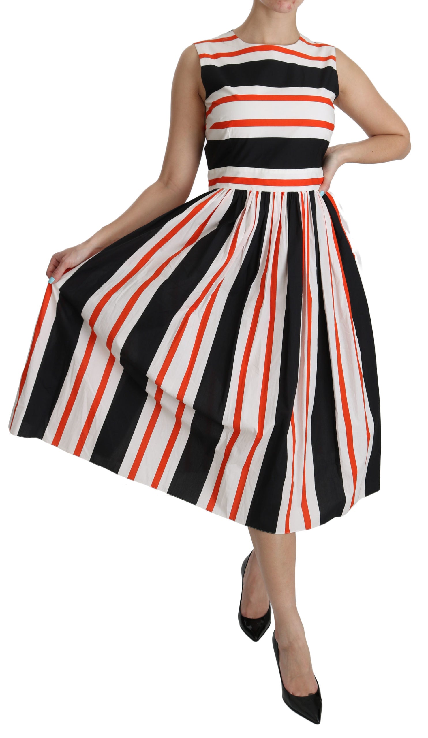 Dolce & Gabbana Multicolor Stripes A-Line Pleated Midi Dress