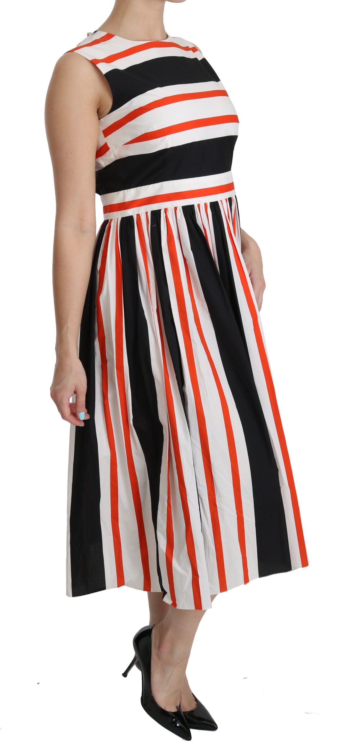 Dolce & Gabbana Multicolor Stripes A-Line Pleated Midi Dress