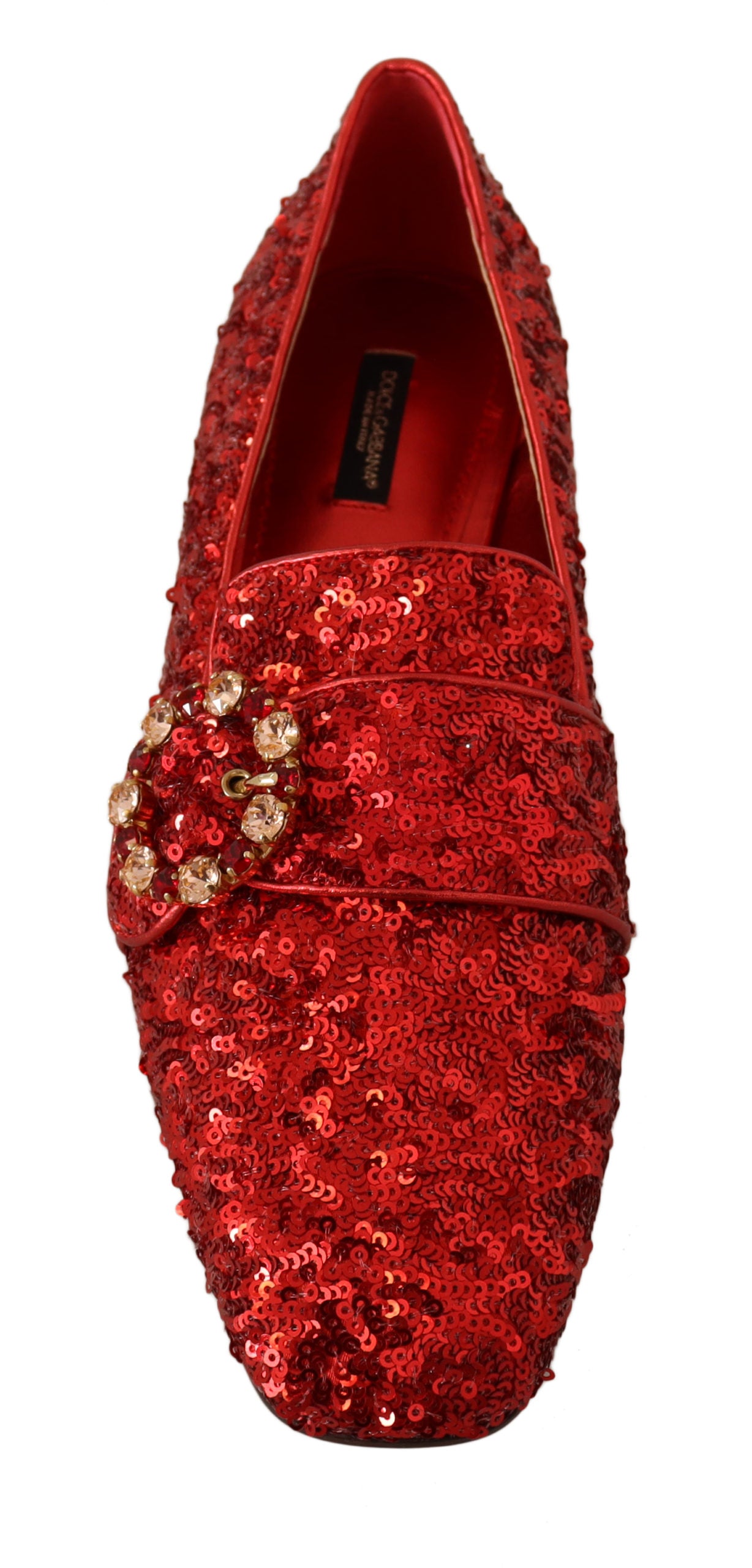 Dolce & Gabbana Red Sequin Crystal Flat Women Loafers Shoes