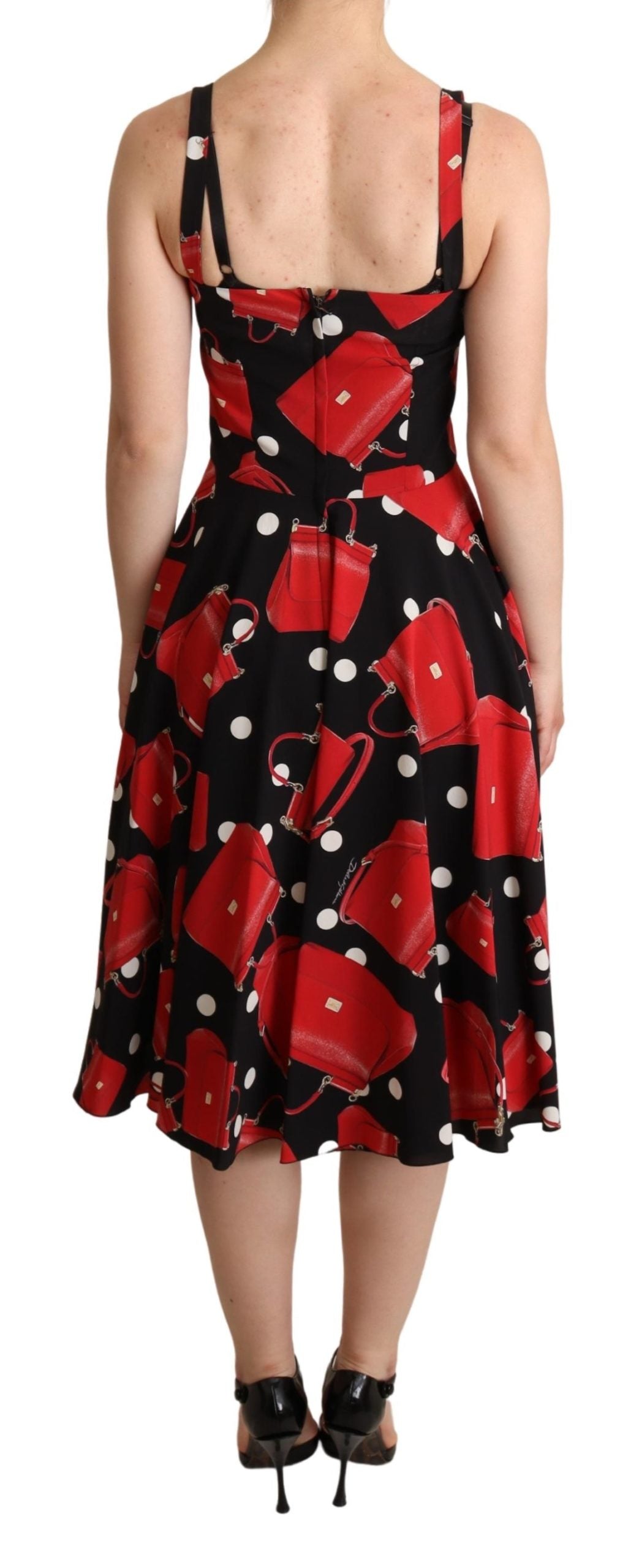 Dolce & Gabbana Black Red Bag Print A-line Mid Length Dress