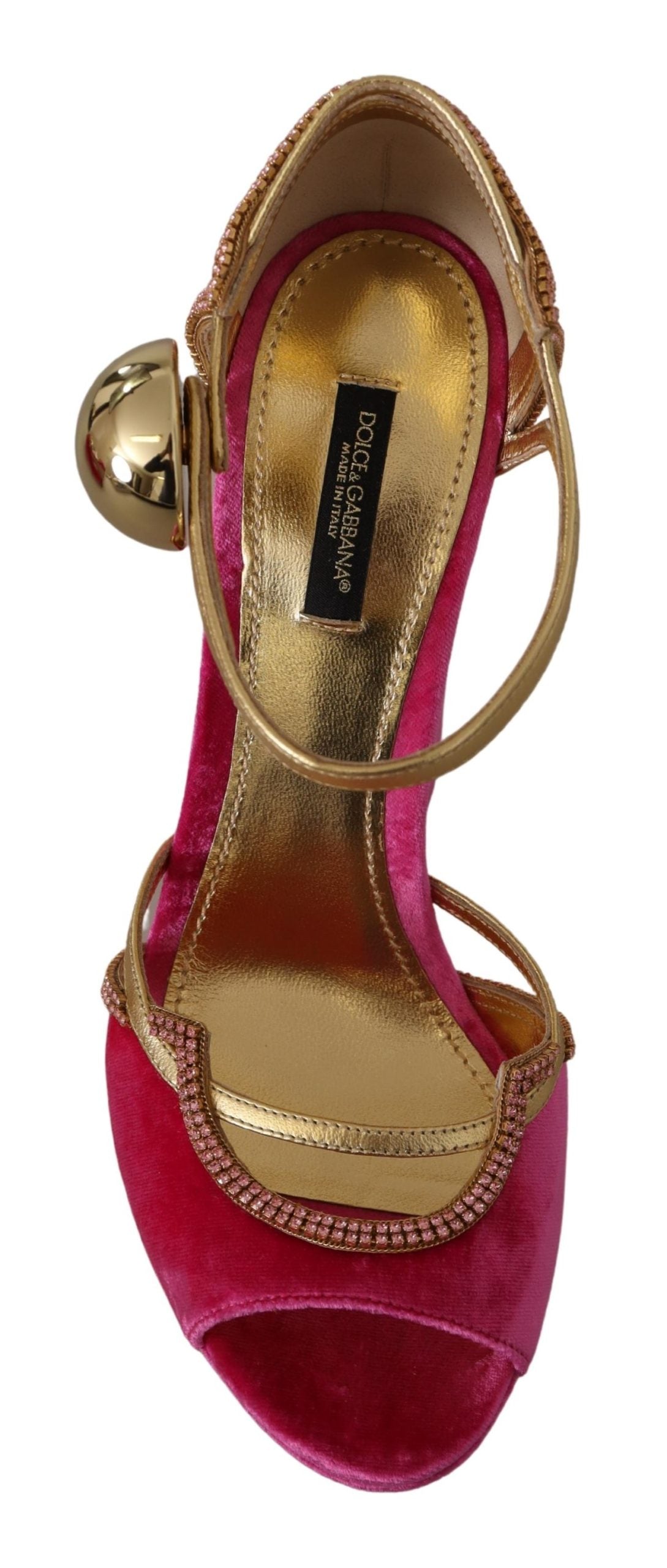 Dolce & Gabbana Pink Velvet Crystal Ankle Strap Sandals Shoes