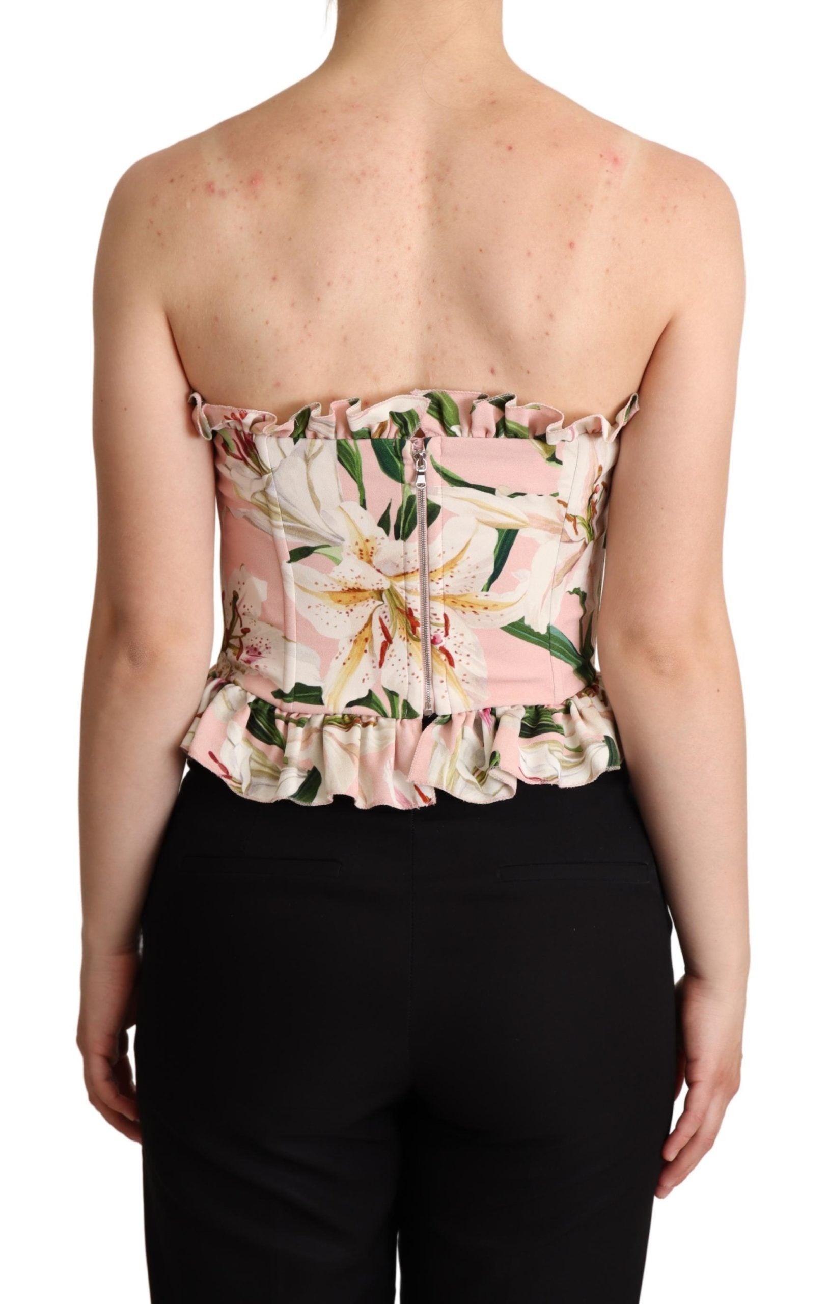 Dolce & Gabbana Pink Bustier Floral Appliques Blouse Top