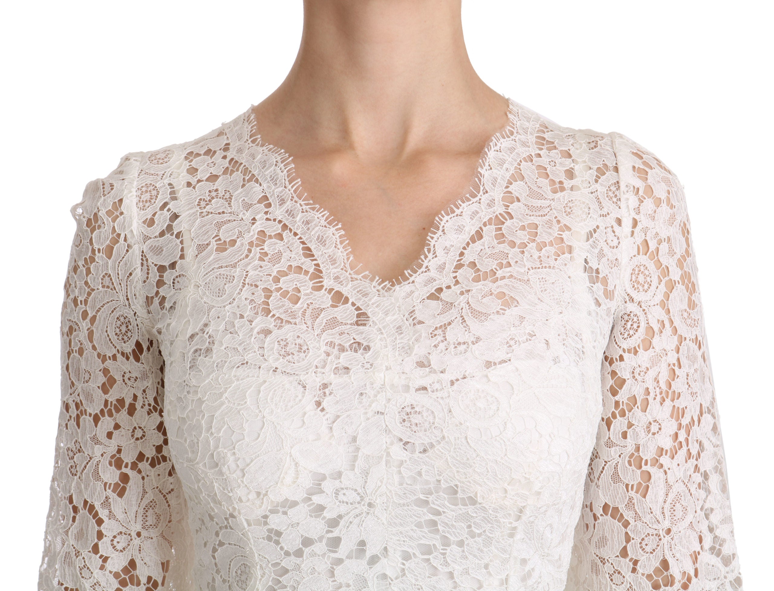 Dolce & Gabbana White Floral Lace Shift V-neck Mini Dress