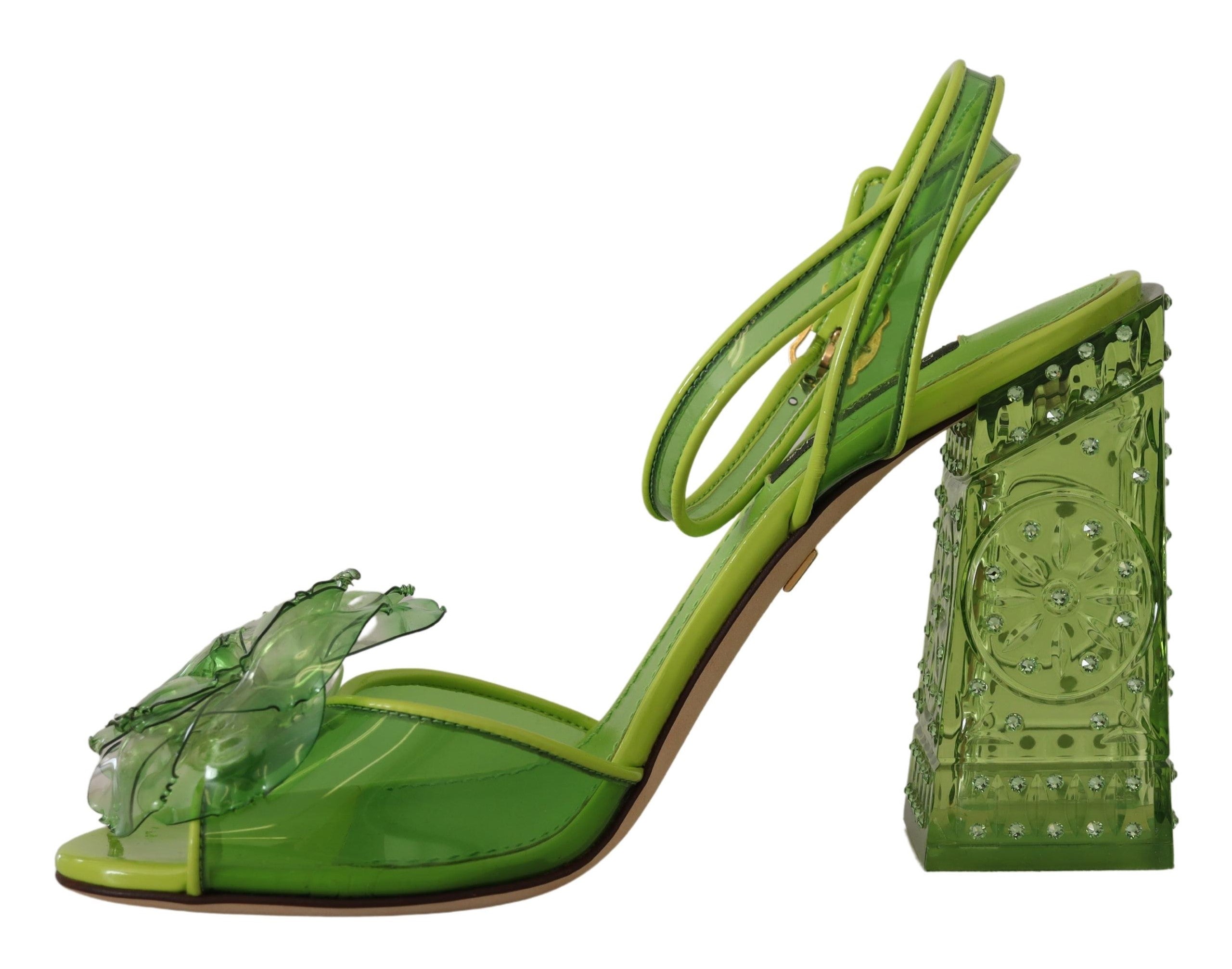 Dolce & Gabbana Green Plexi Crystal Sandals Heels Shoes