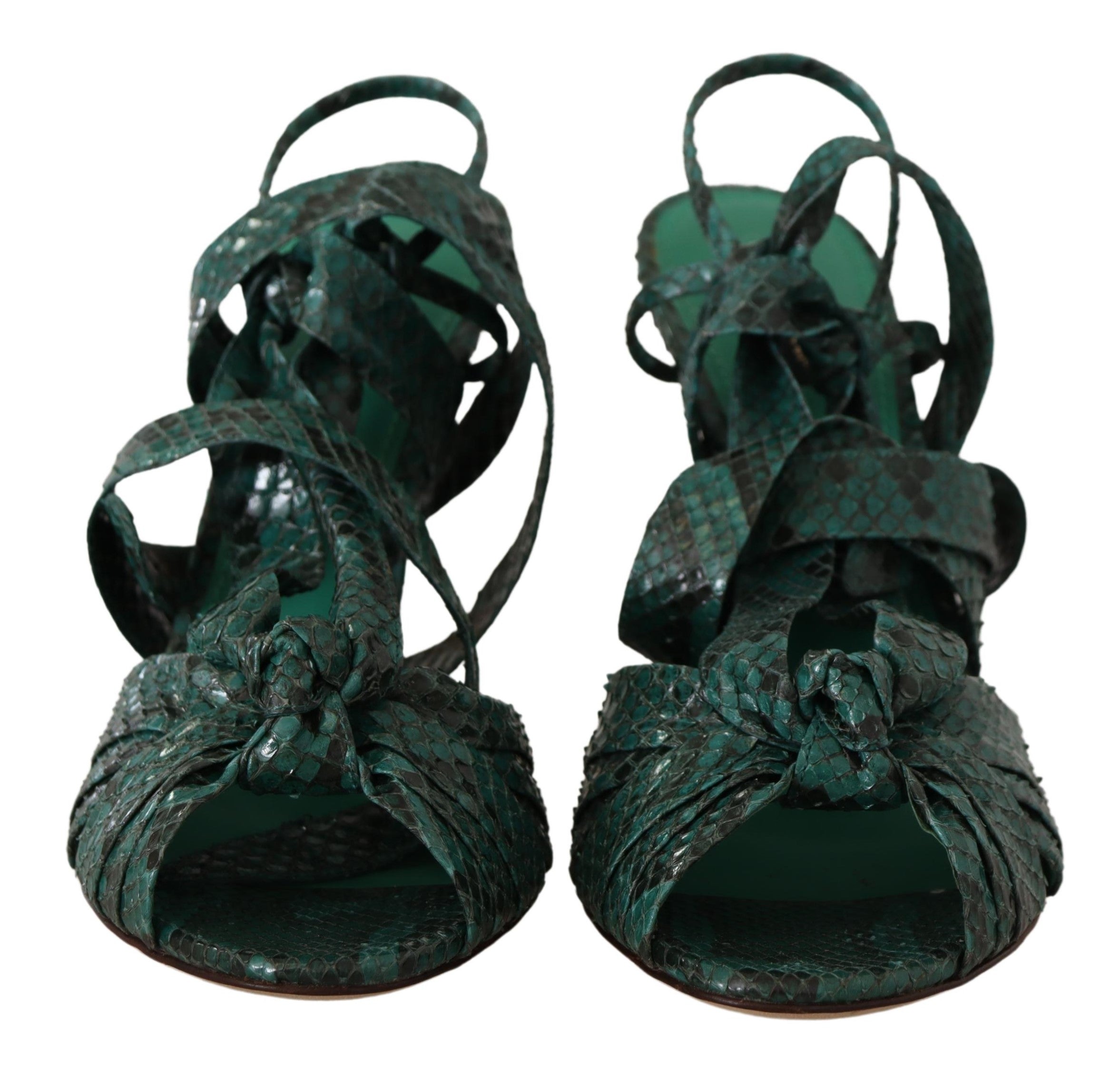 Dolce & Gabbana Green Python Strap Sandals Heels Shoes