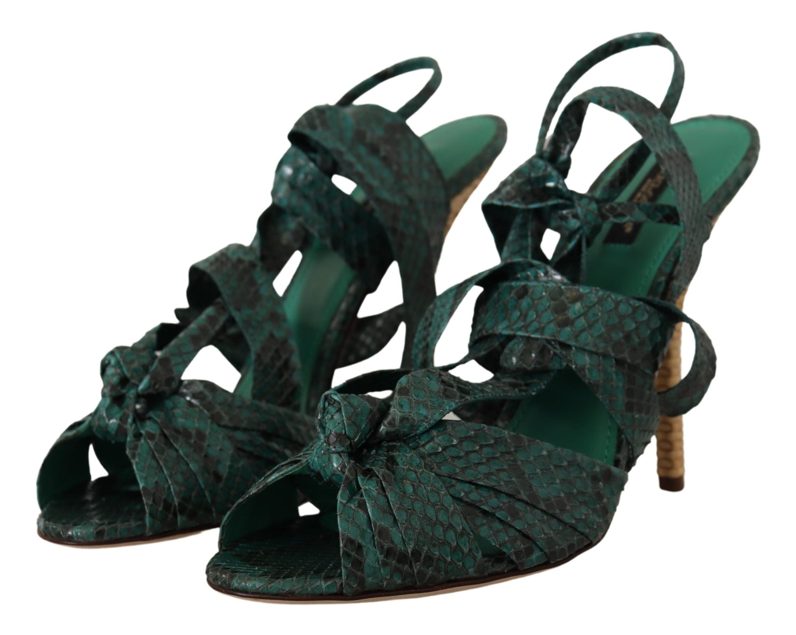 Dolce & Gabbana Green Python Strap Sandals Heels Shoes