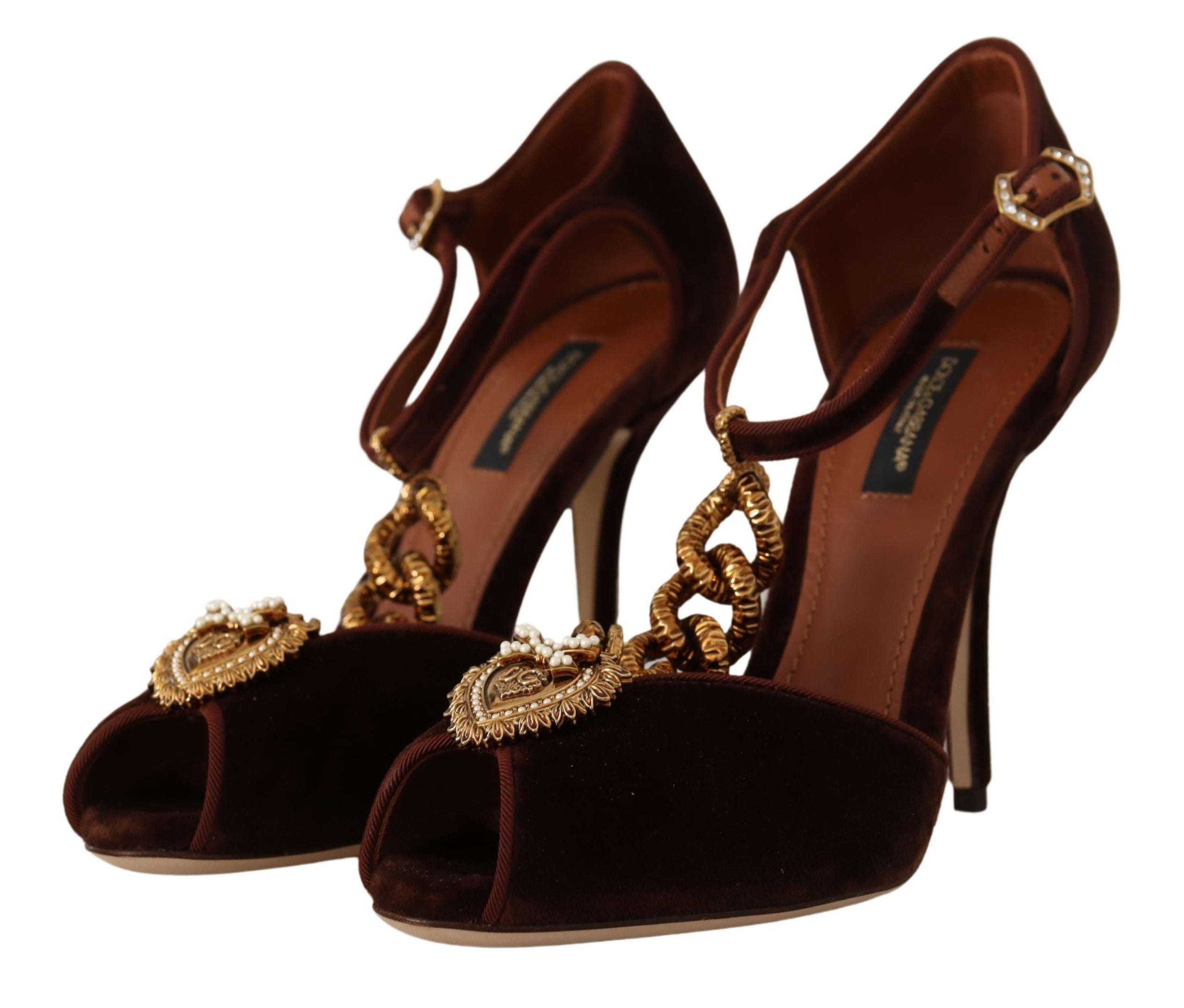 Dolce & Gabbana Brown Coppar Devotion Heart Sandals Shoes