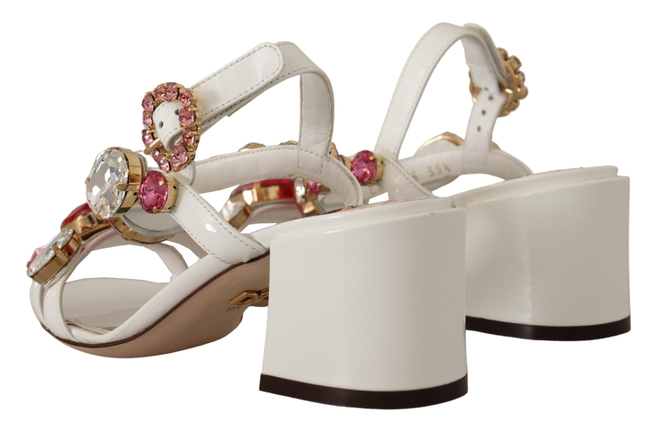 Dolce & Gabbana White Leather Roses Crystal Shoes Sandals