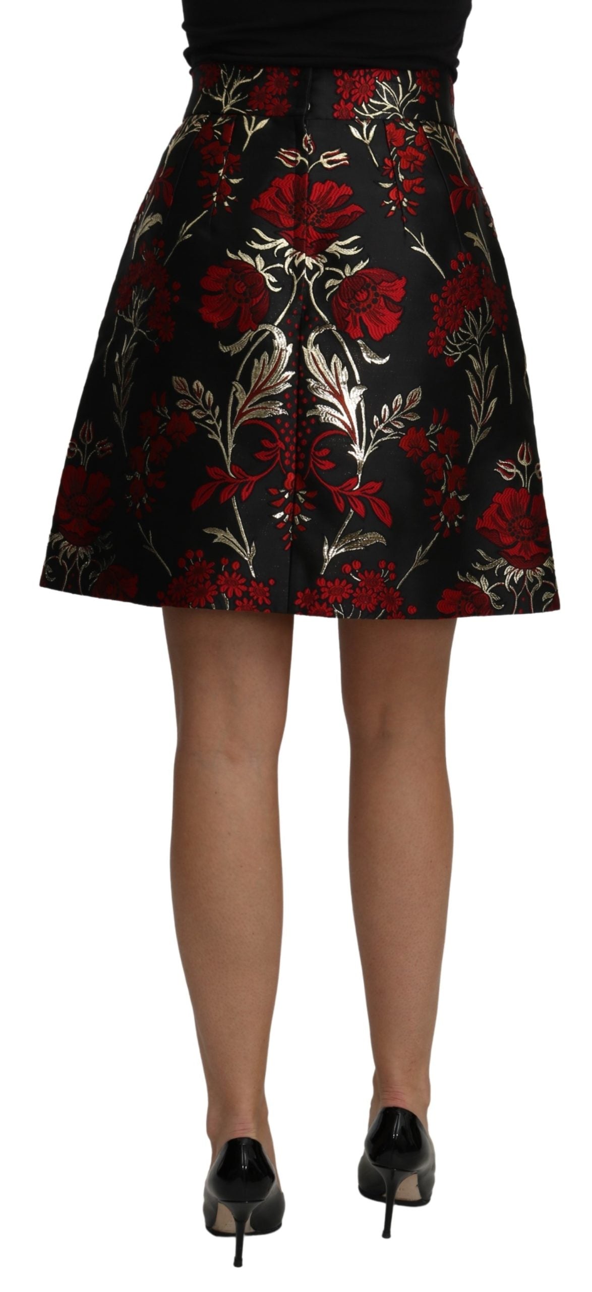 Dolce & Gabbana Black Floral Jacquard High Waist A-line Mini Skirt