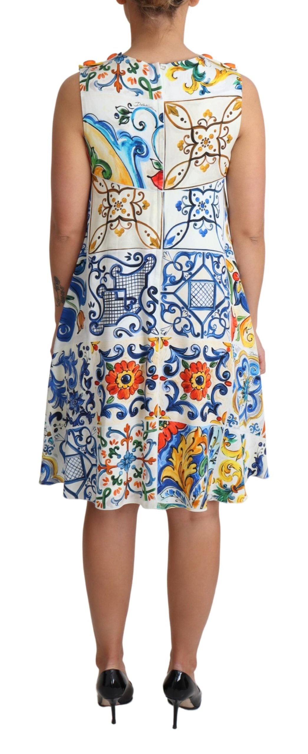 Dolce & Gabbana White Majolica Print Shift A-line Silk Dress