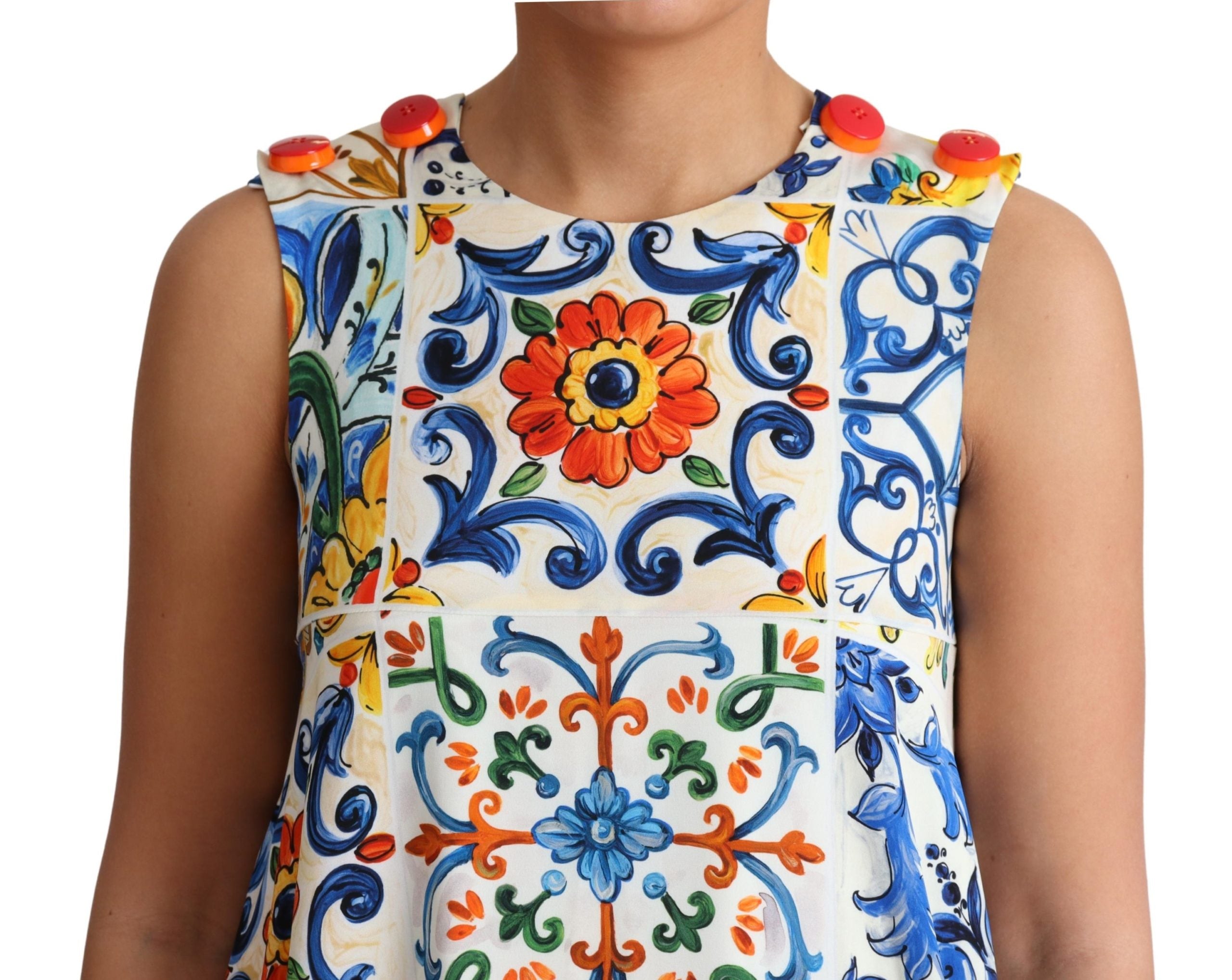 Dolce & Gabbana White Majolica Print Shift A-line Silk Dress