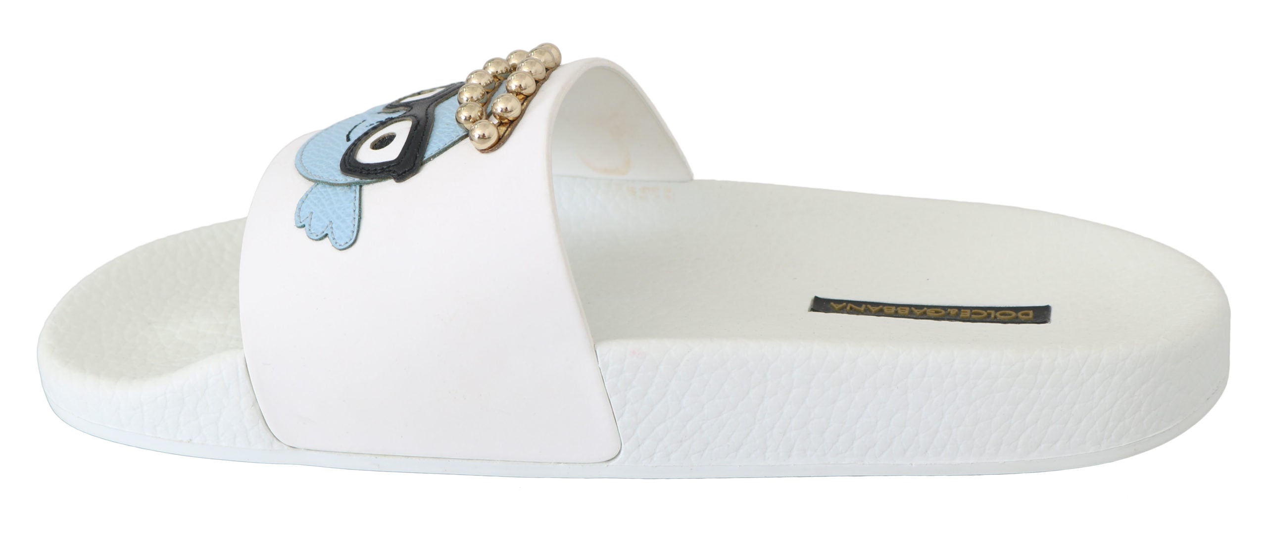 Dolce & Gabbana White Leather #dgfamily Slides Sandals