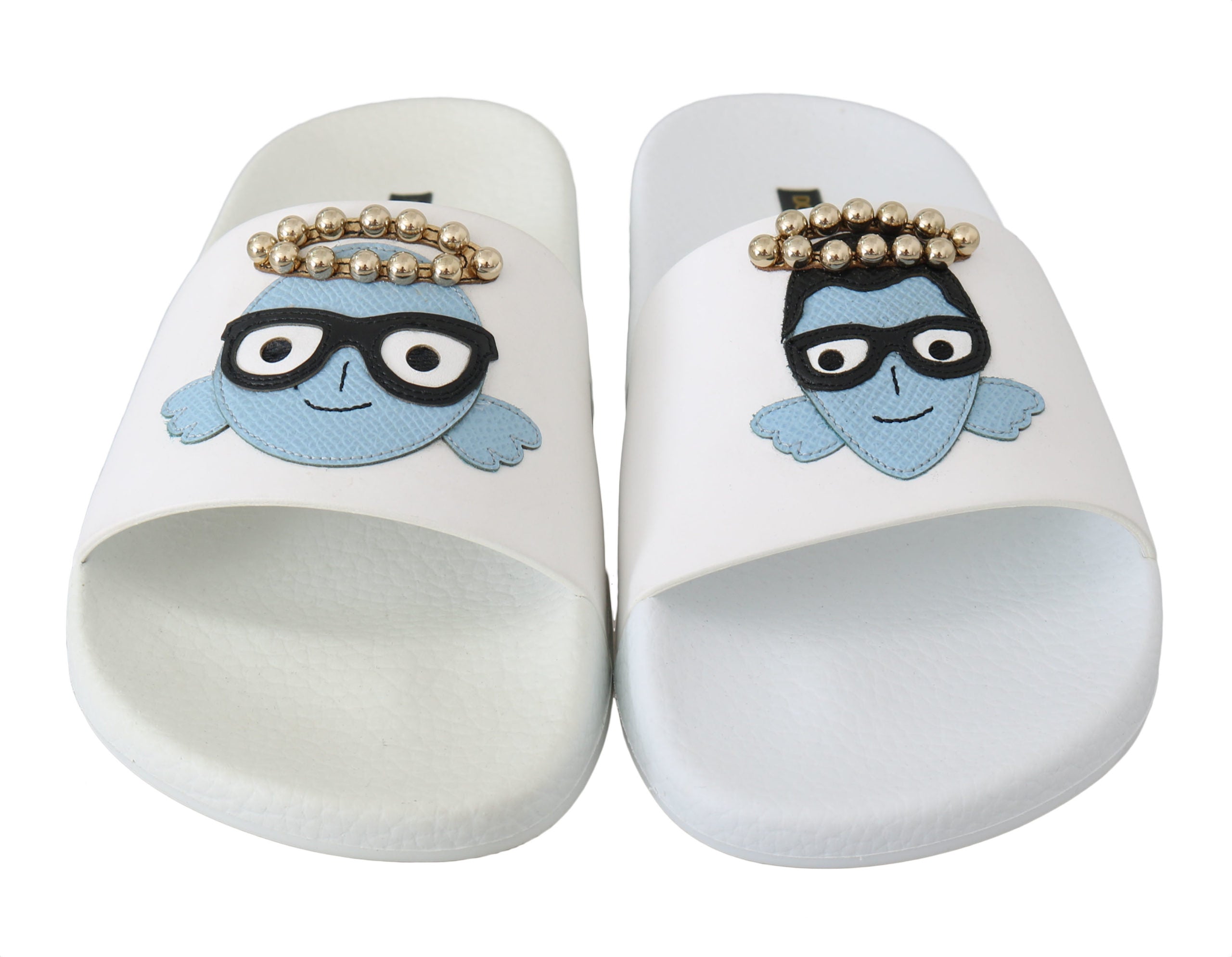 Dolce & Gabbana White Leather #dgfamily Slides Sandals