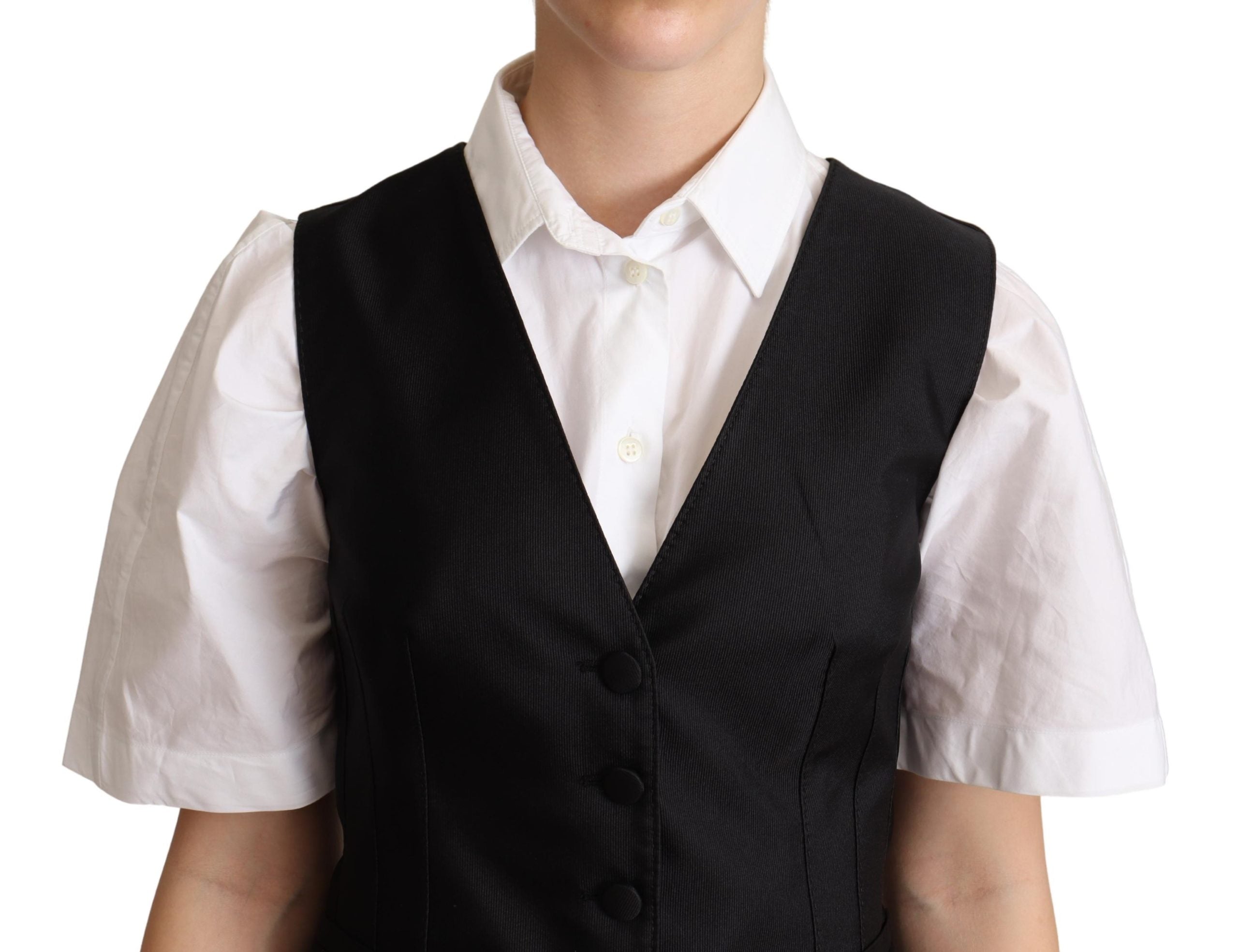 Dolce & Gabbana Black Silk Sleeveless Waistcoat Vest