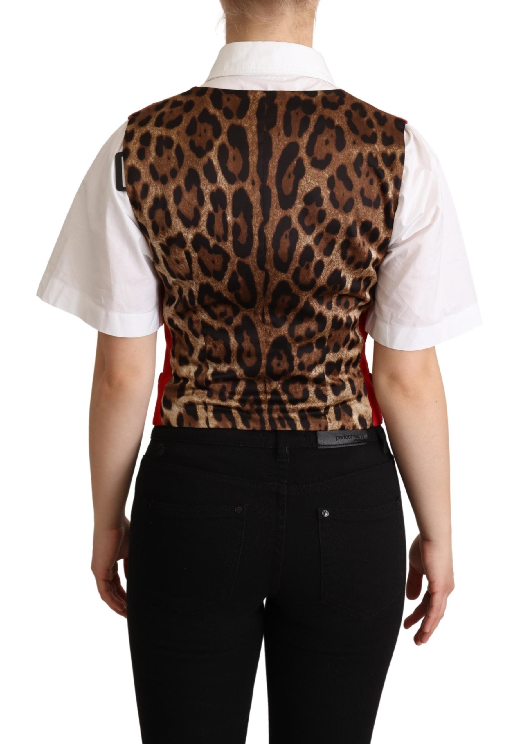 Dolce & Gabbana Red Brown Leopard Print Waistcoat Vest