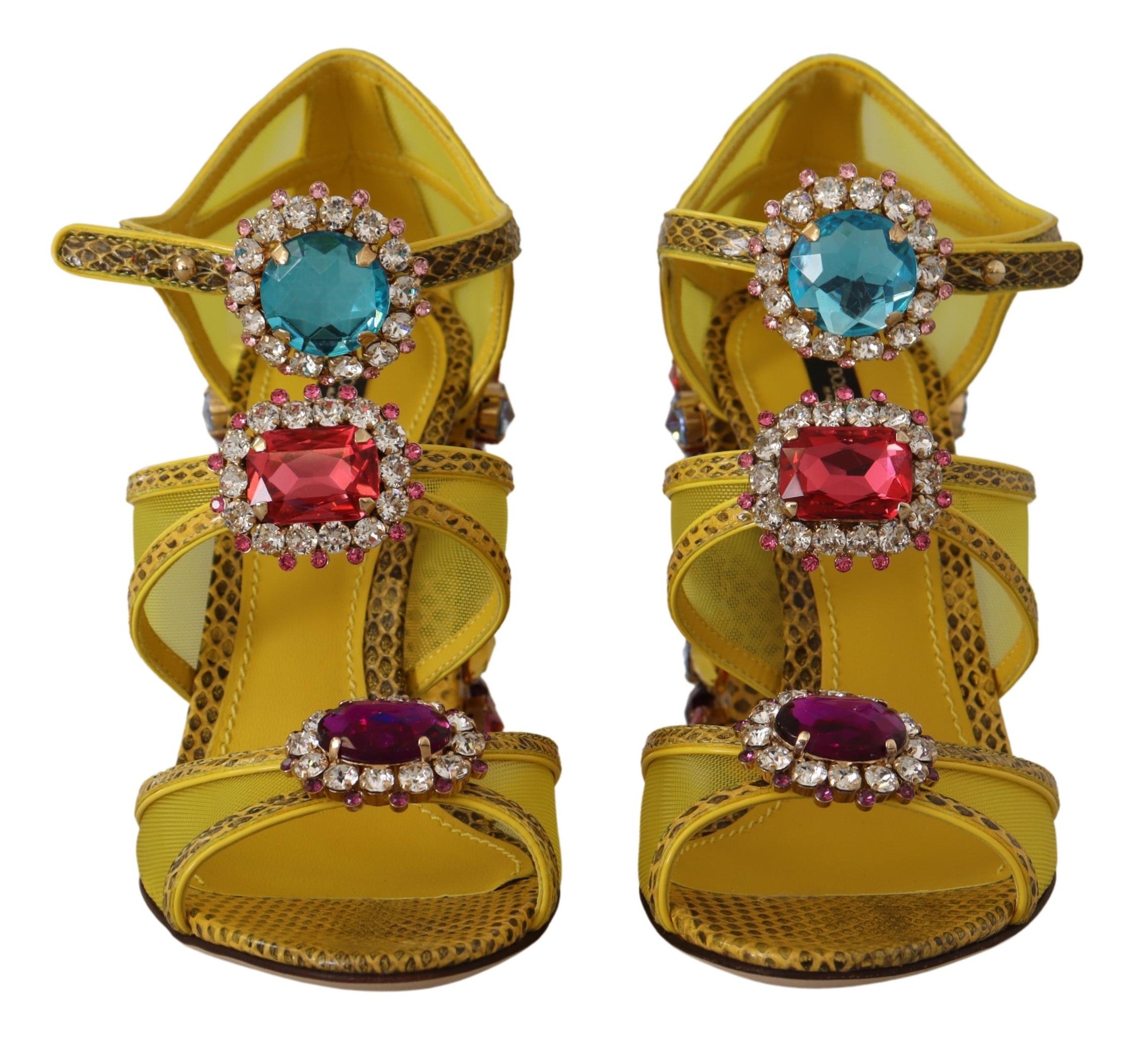 Dolce & Gabbana Yellow Leather Crystal Ayers Sandals Shoes