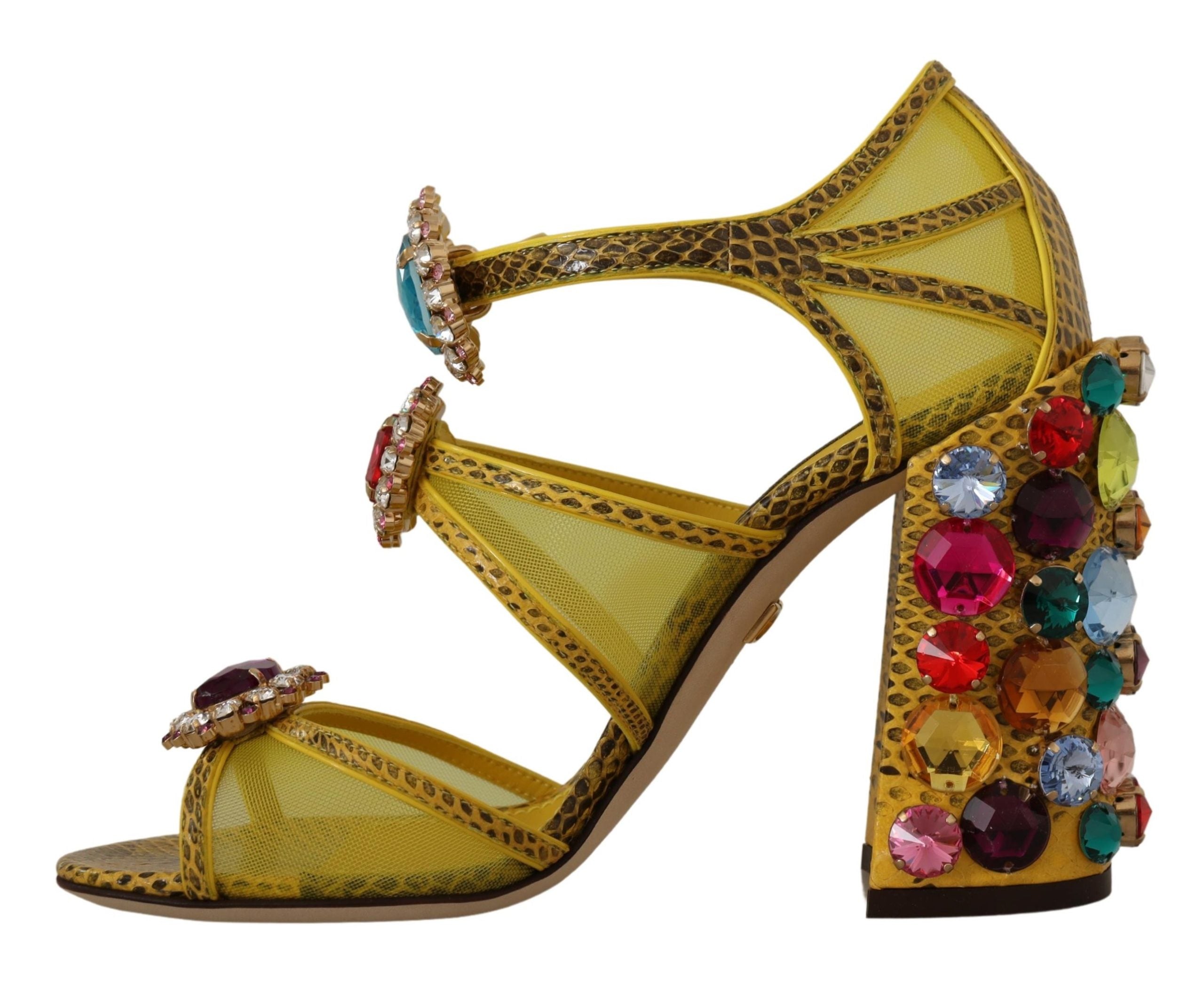 Dolce & Gabbana Yellow Leather Crystal Ayers Sandals Shoes