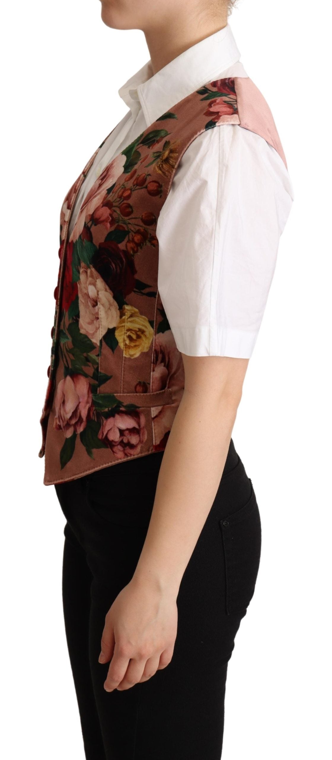 Dolce & Gabbana Pink Floral Print Velvet Waistcoat Vest