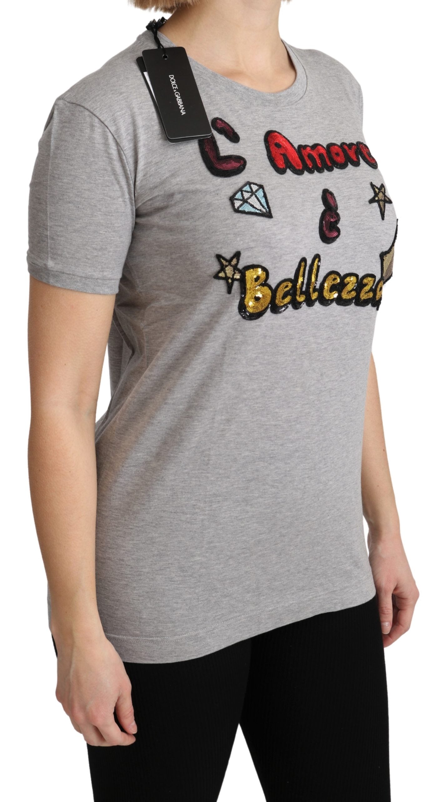 Dolce & Gabbana Gray Cotton Amore e Bellezza Top T-shirt