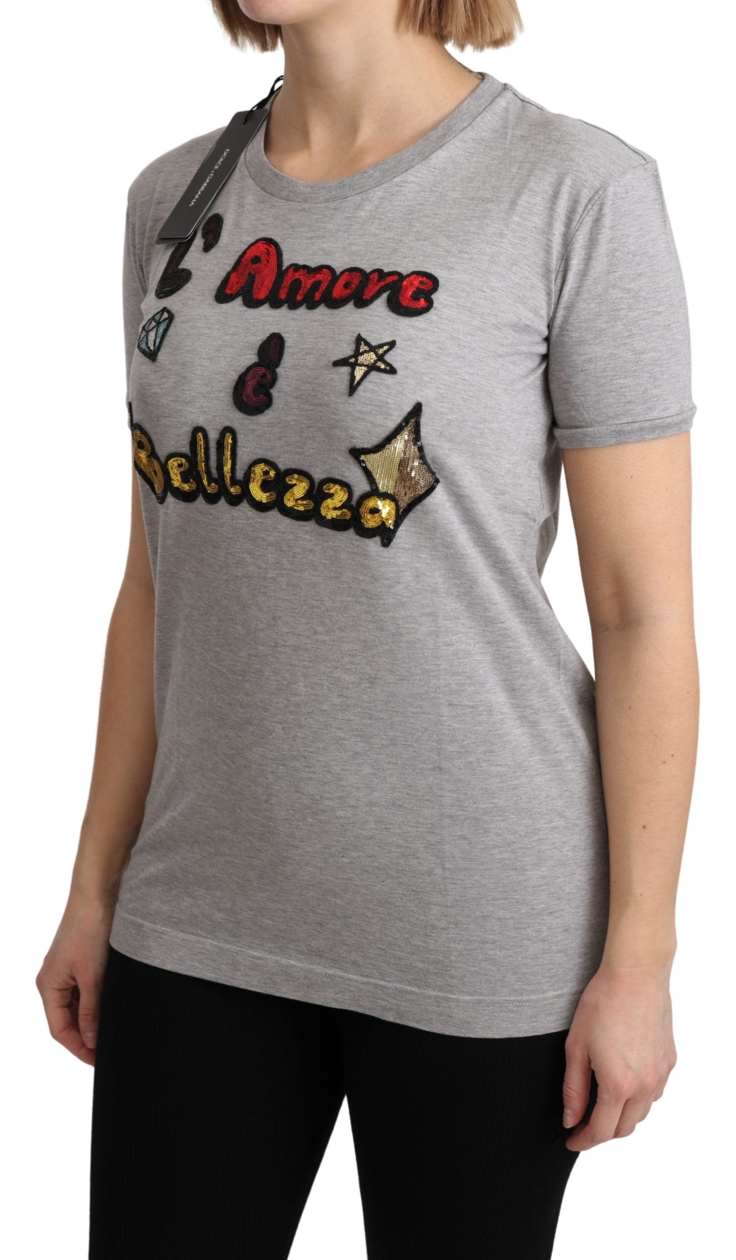 Dolce & Gabbana Gray Cotton Amore e Bellezza Top T-shirt