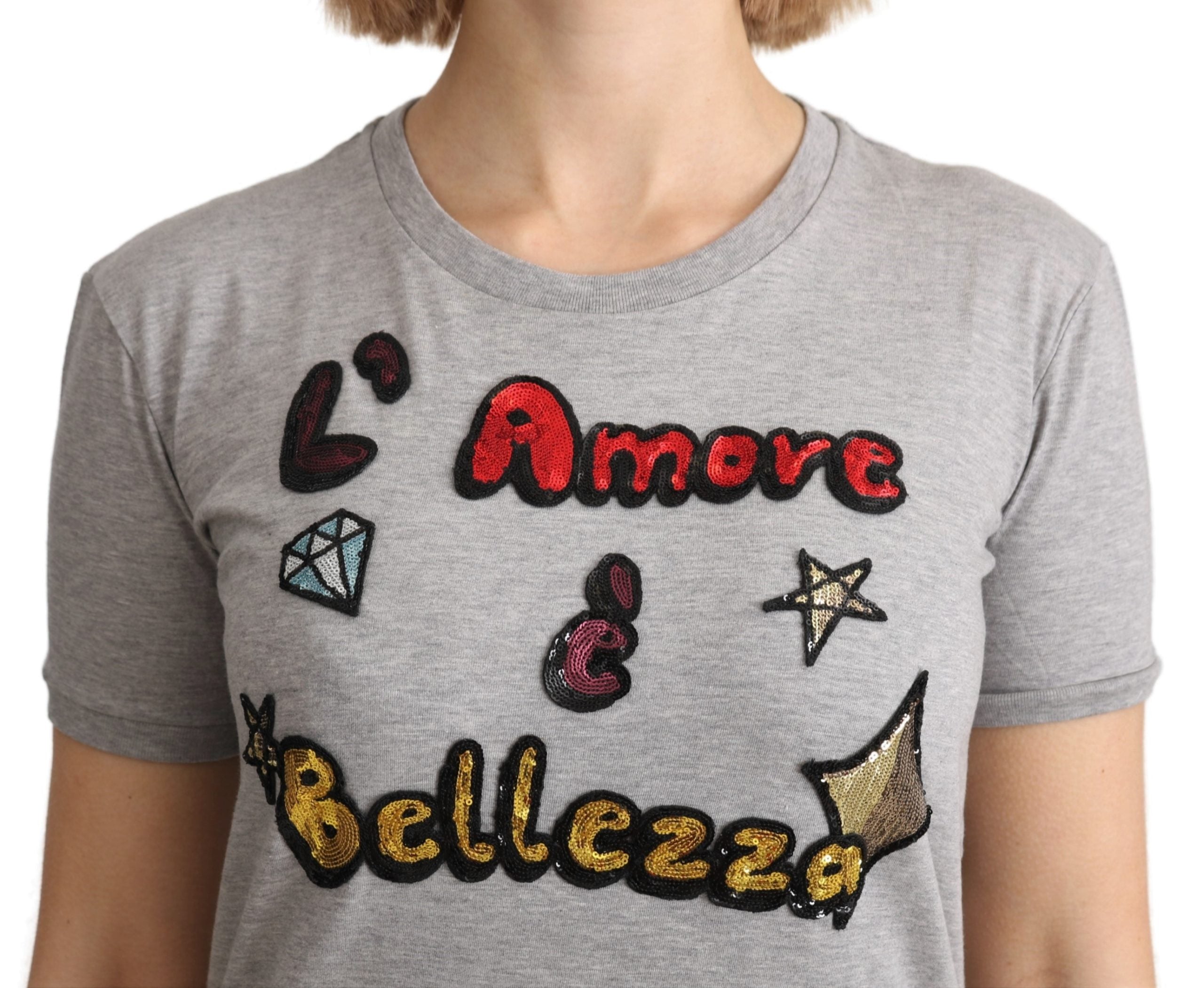 Dolce & Gabbana Gray Cotton Amore e Bellezza Top T-shirt