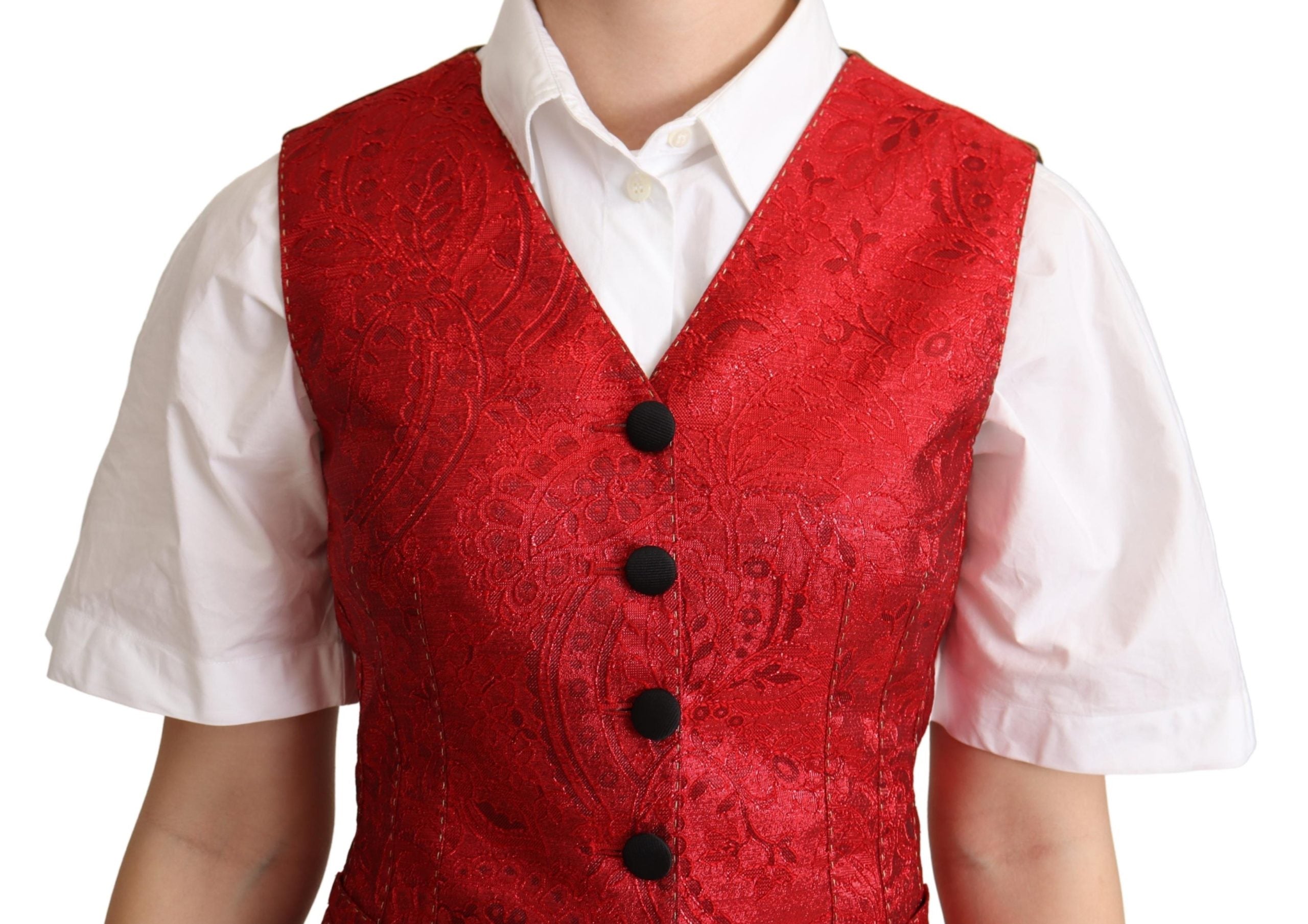 Dolce & Gabbana Red Brocade Leopard Print Waistcoat Vest