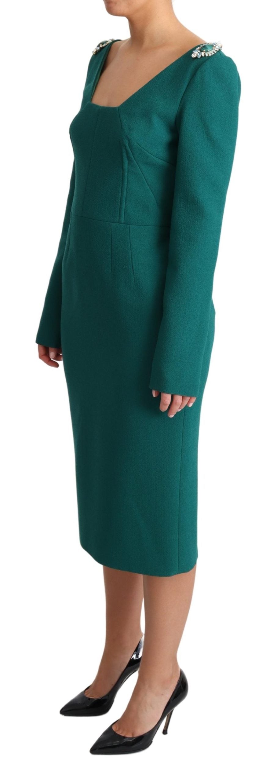 Dolce & Gabbana Green Crystals Long Sleeves Sheath Dress