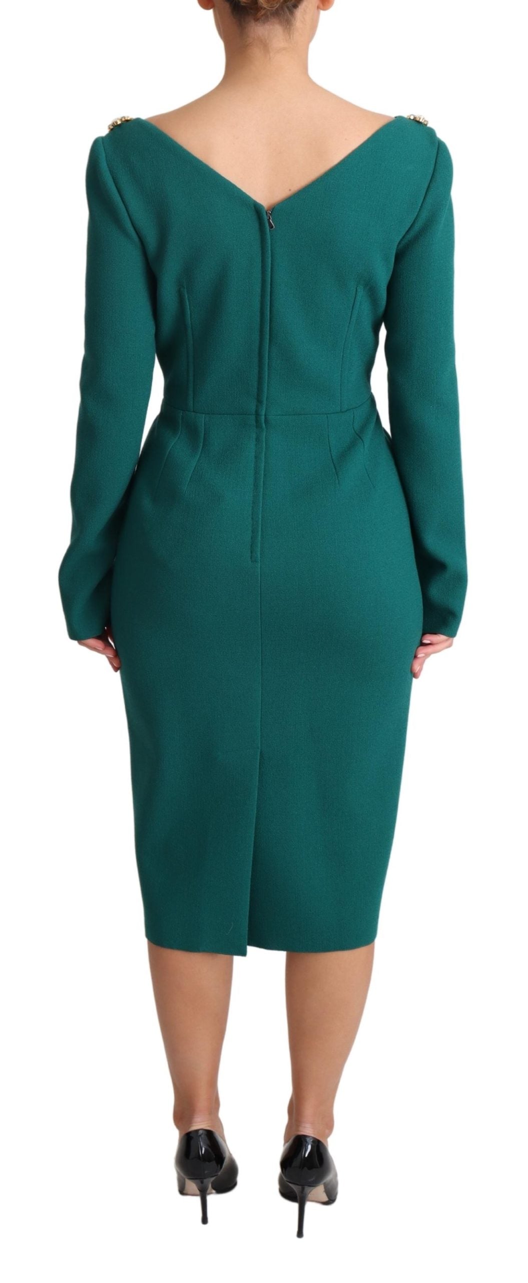 Dolce & Gabbana Green Crystals Long Sleeves Sheath Dress