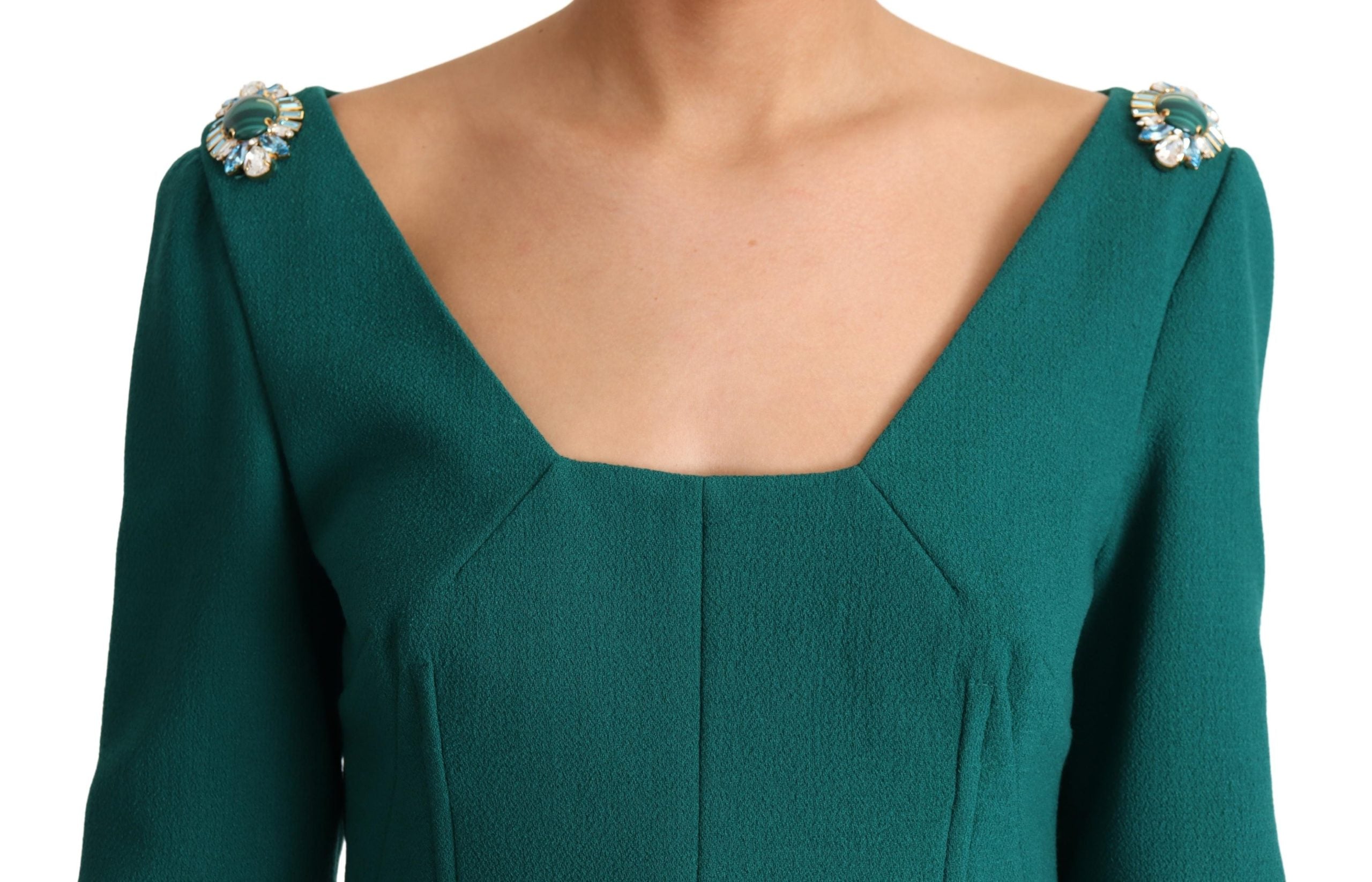 Dolce & Gabbana Green Crystals Long Sleeves Sheath Dress